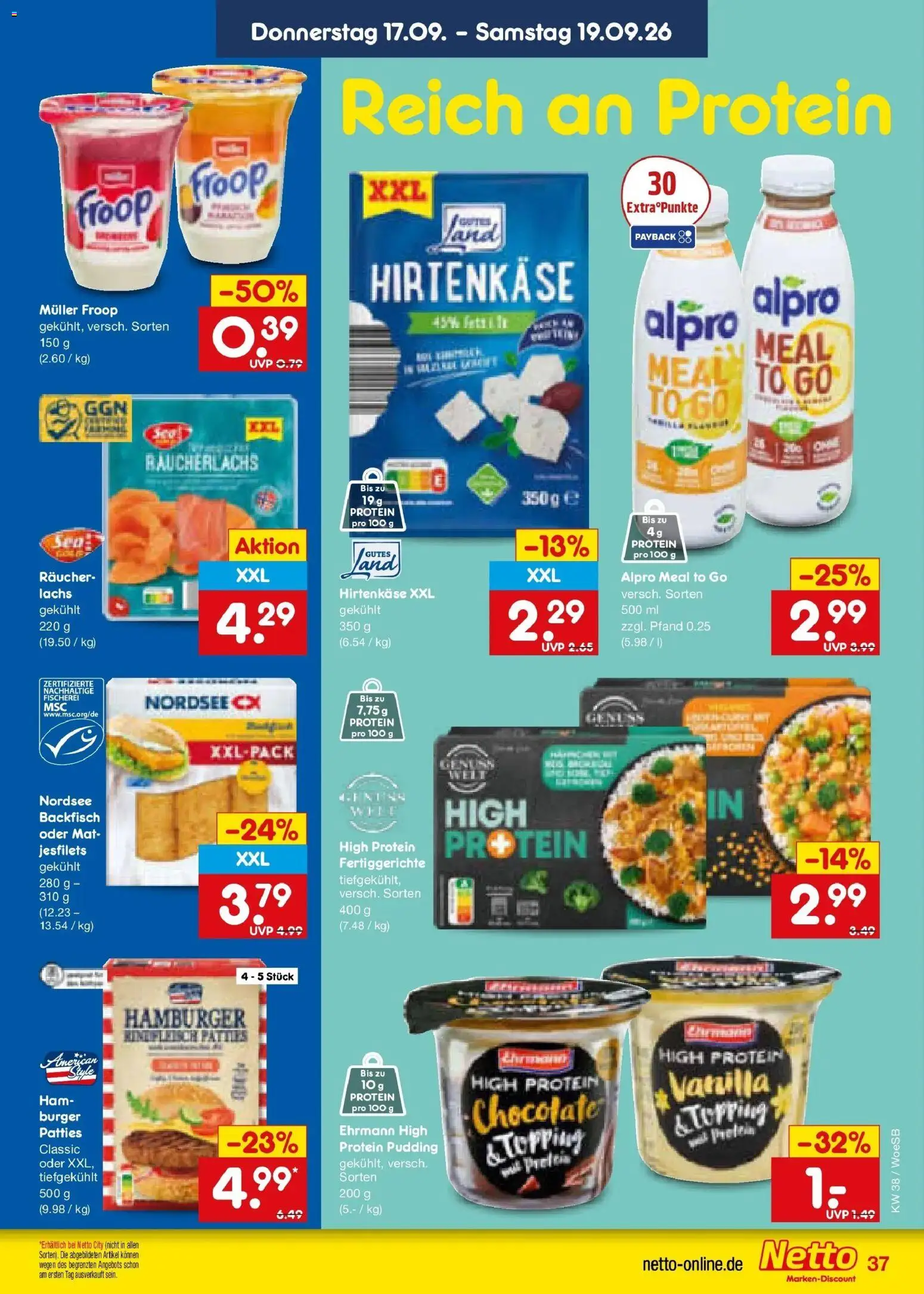Netto Marken-Discount Prospekt Leonberg – gültig ab 14.09.2026 | Seite: 51 | Produkte: Burger, Pudding, Alpro, Fertiggerichte