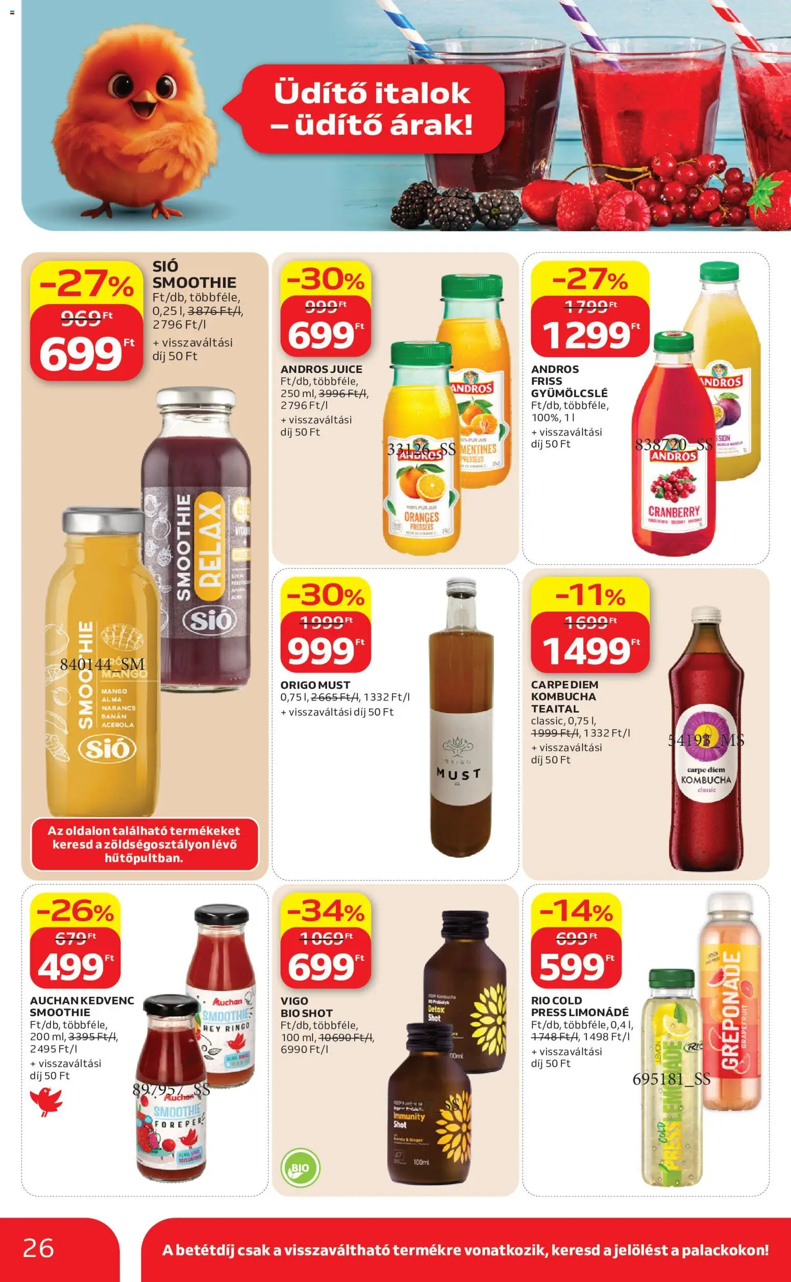 Auchan akciós ujság - amely érvényes a következő dátumtól: 2026.08.06. | Oldal: 26 | Termékek: Limonádé, Narancs, Grapefruit, Mangó