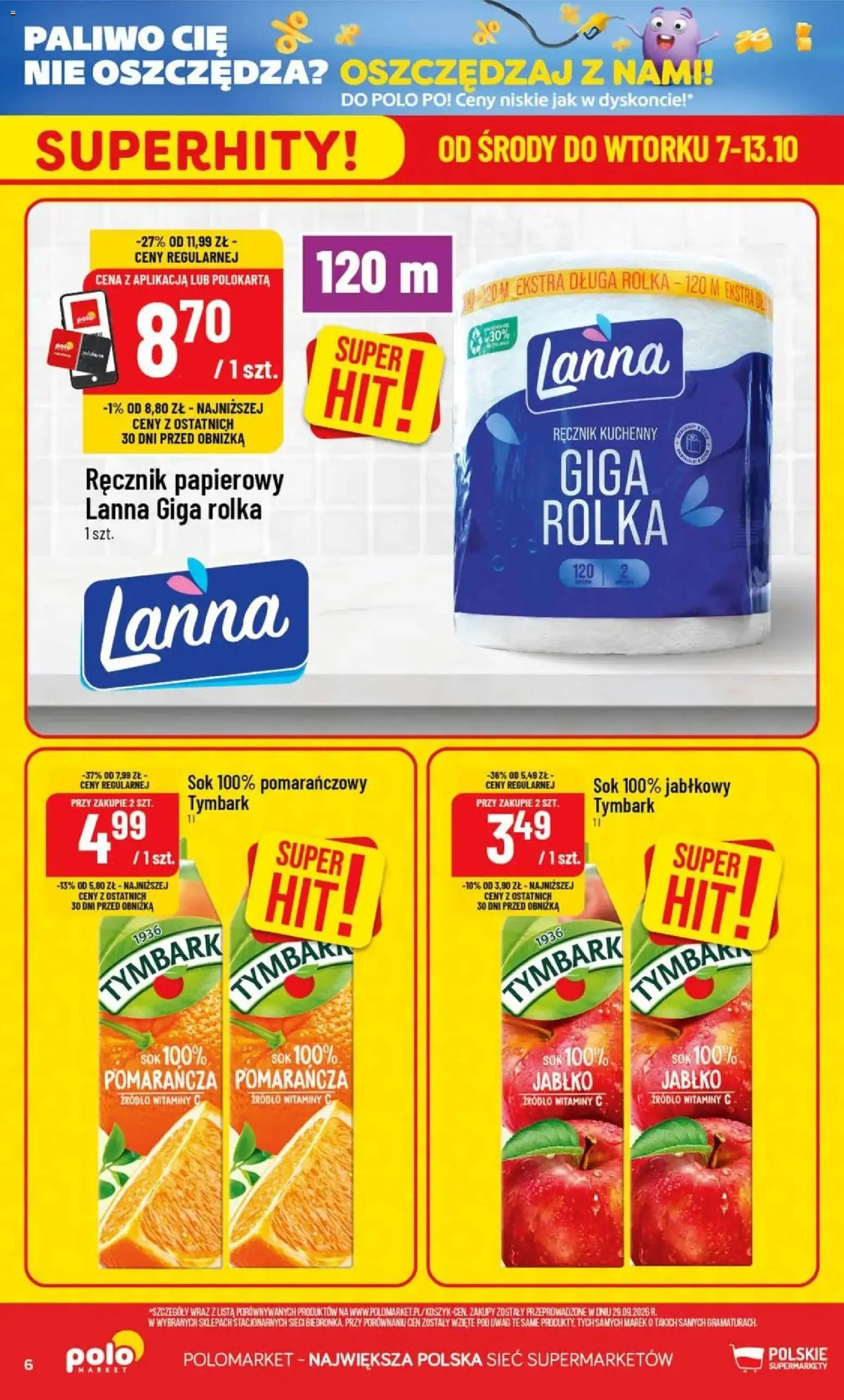 Nowa POLOmarket gazetka od jutra 07.10.2026 | Strona: 6 | Produkty: Tymbark, Sok, Ręcznik kuchenny, Ręcznik papierowy