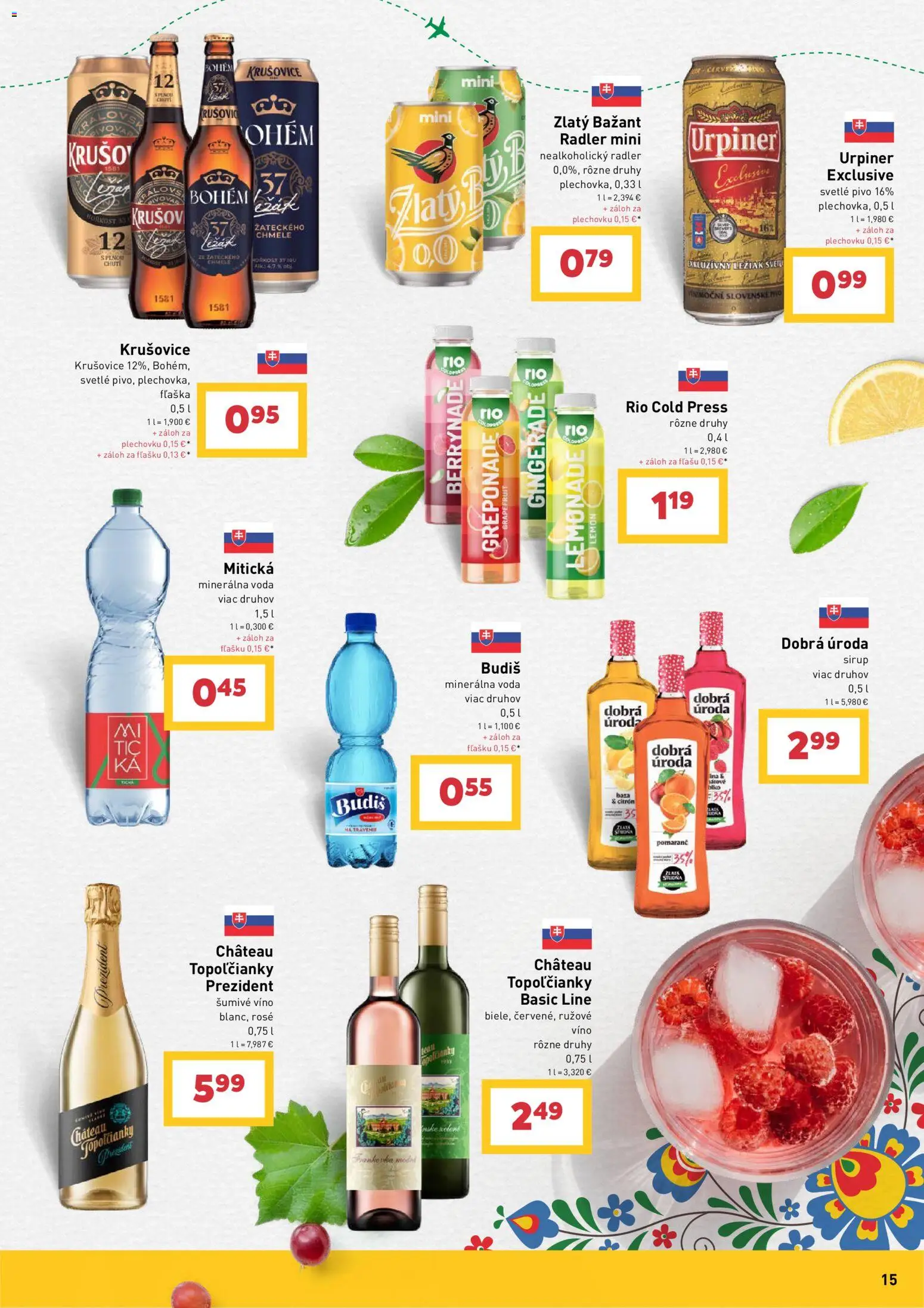 Nové Billa akcie – leták je platný od 29.07.2026 | Strana: 15 | Produkty: Pivo, Voda, Šumivé víno, Urpiner