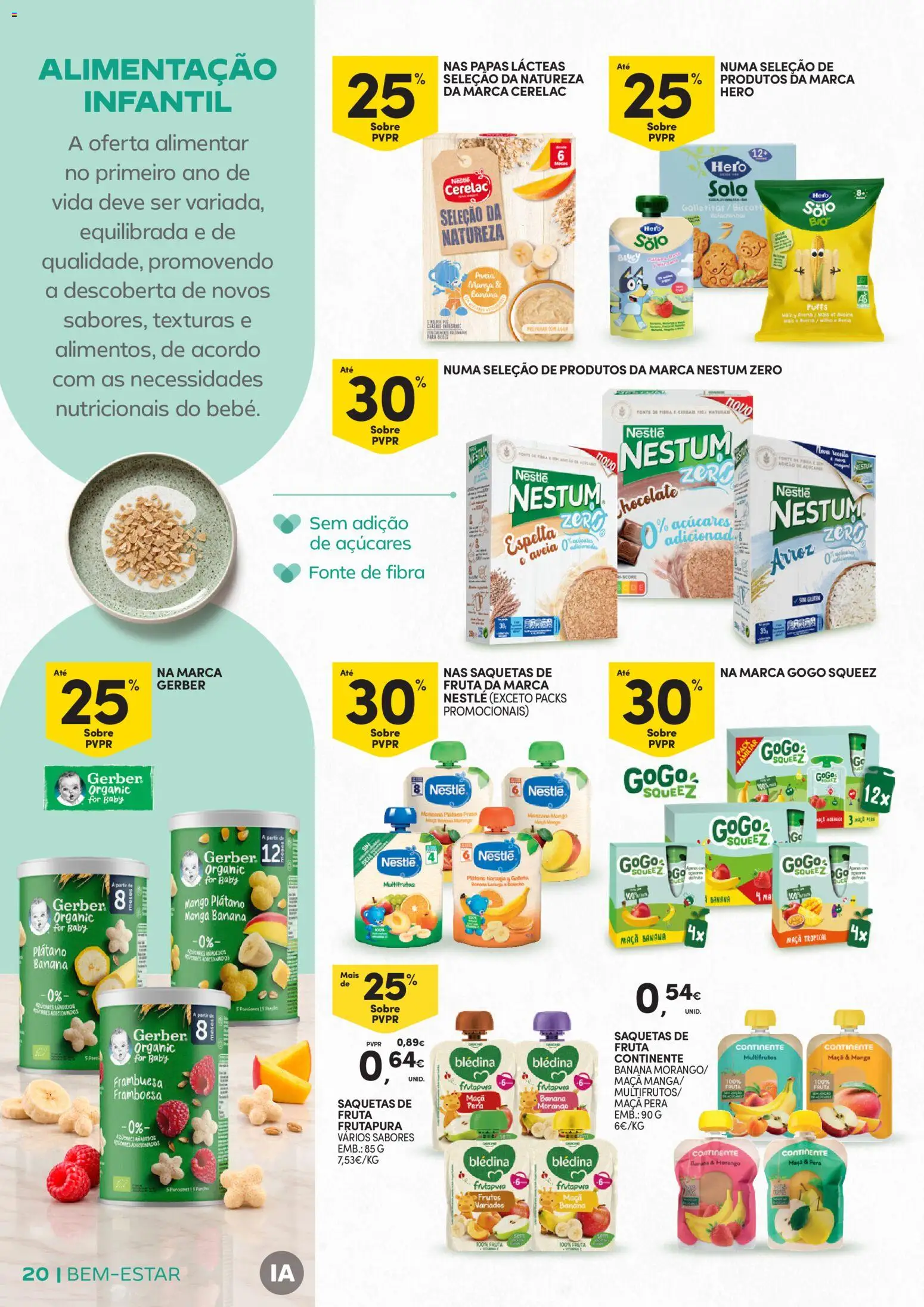 Continente Bem-Estar Assim toda a gente come melhor │ válido de 20/10/2026 | Página: 20 | Produtos: Banana, Saquetas, Arroz, Cereais