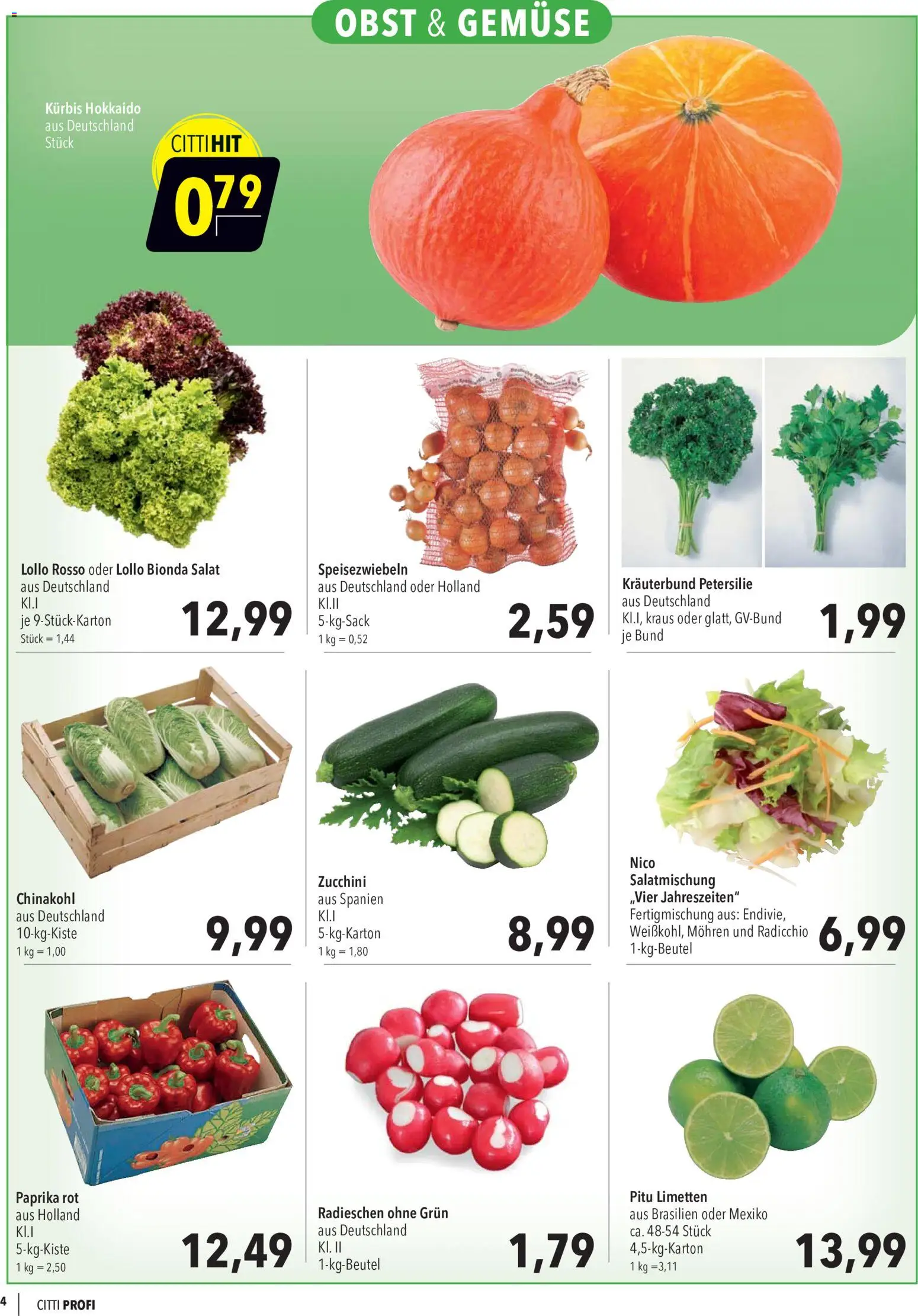 CITTI Markt Aktuelle Angebote für Profis – gültig ab 07.10.2026 | Seite: 4 | Produkte: Limetten, Paprika rot, Mohren, Zucchini