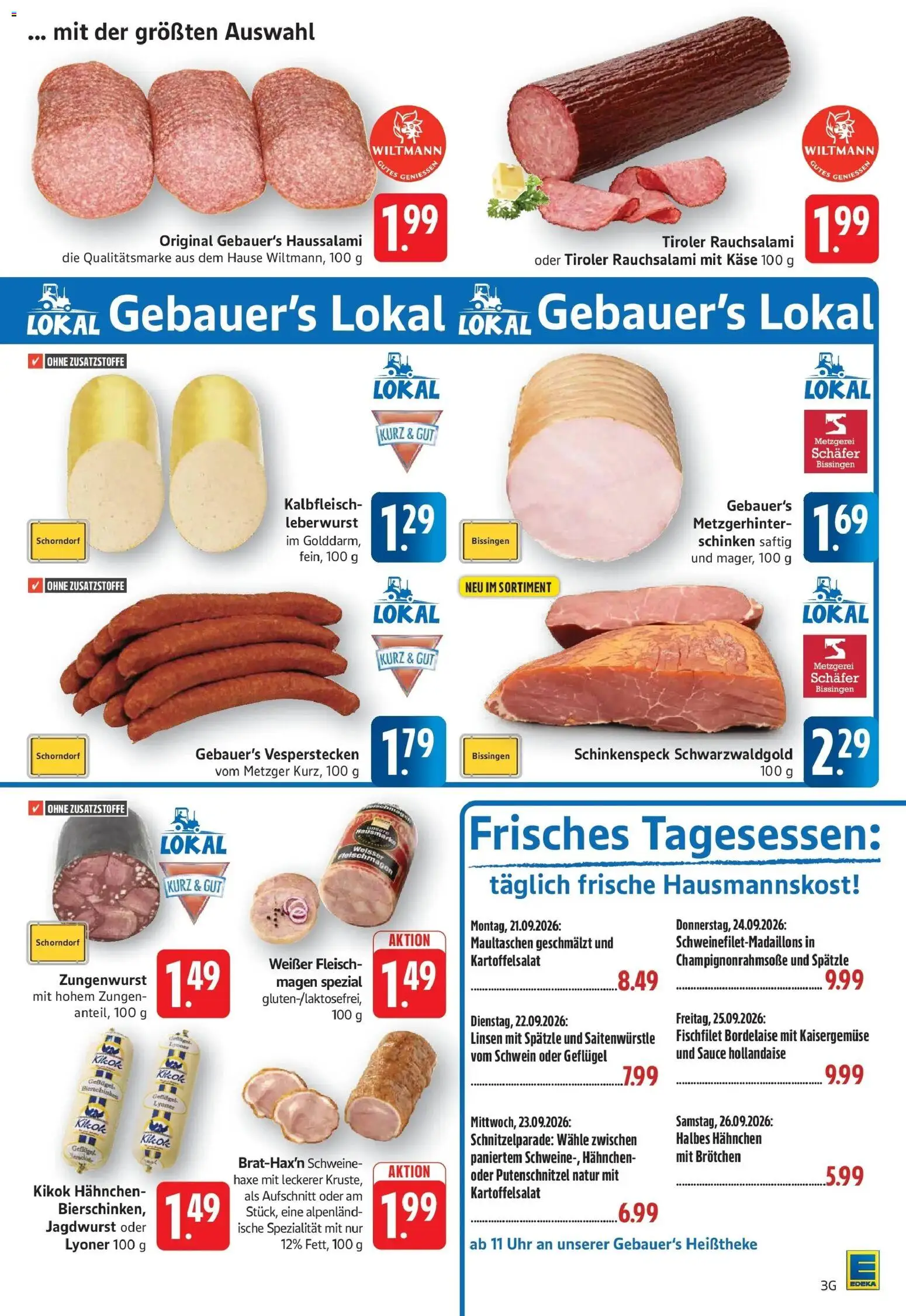 Edeka Prospekt Geislingen (ab 21.09.2026) » Angebote Online | Seite: 3 | Produkte: Hahnchen, Käse, Putenschnitzel, Uhr