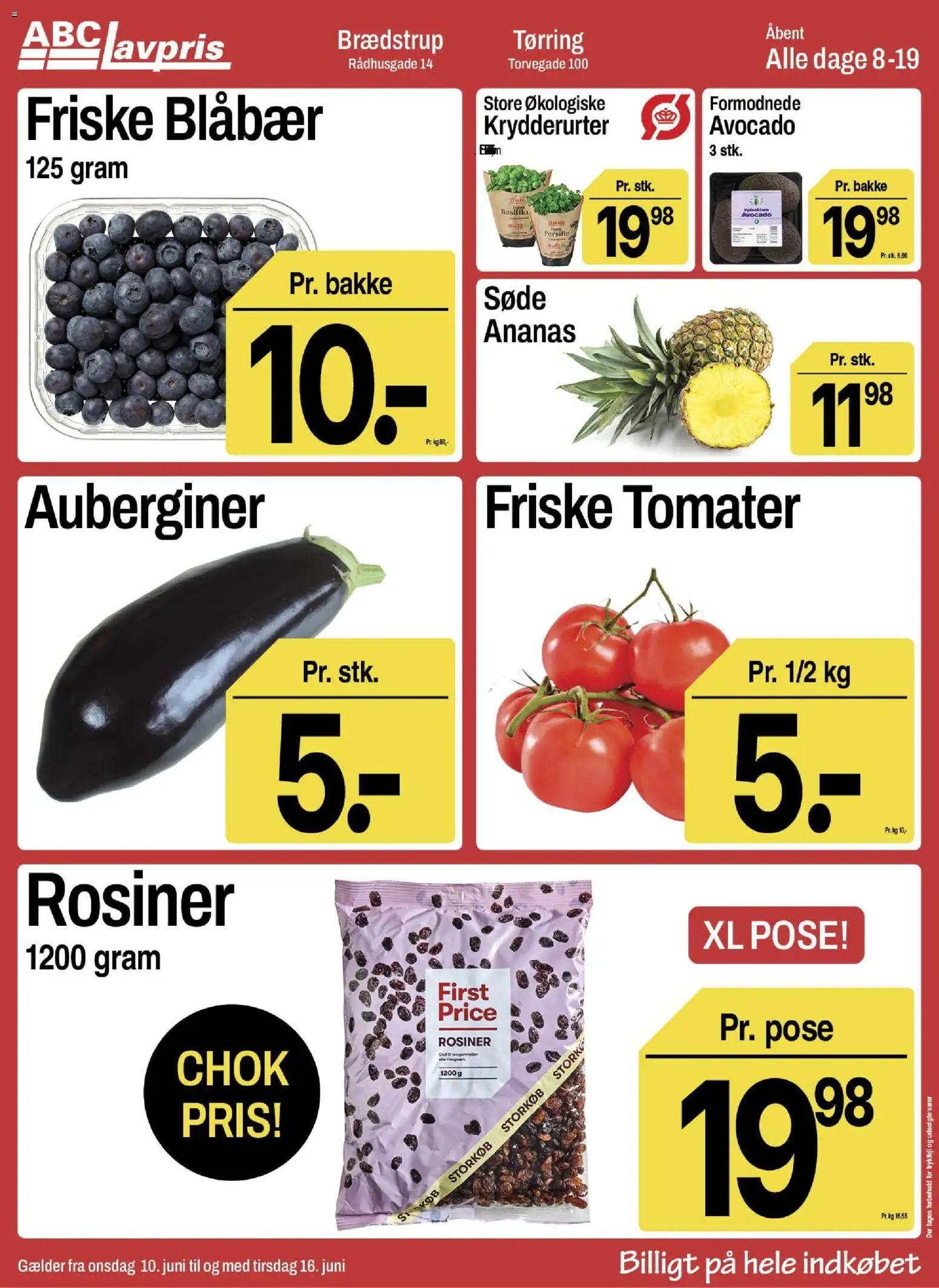 Abc Lavpris tilbudsavis – gyldig fra 10.06.2026 | Side: 3 | Produkter: Blåbær, Tomater, Ananas, Rosiner
