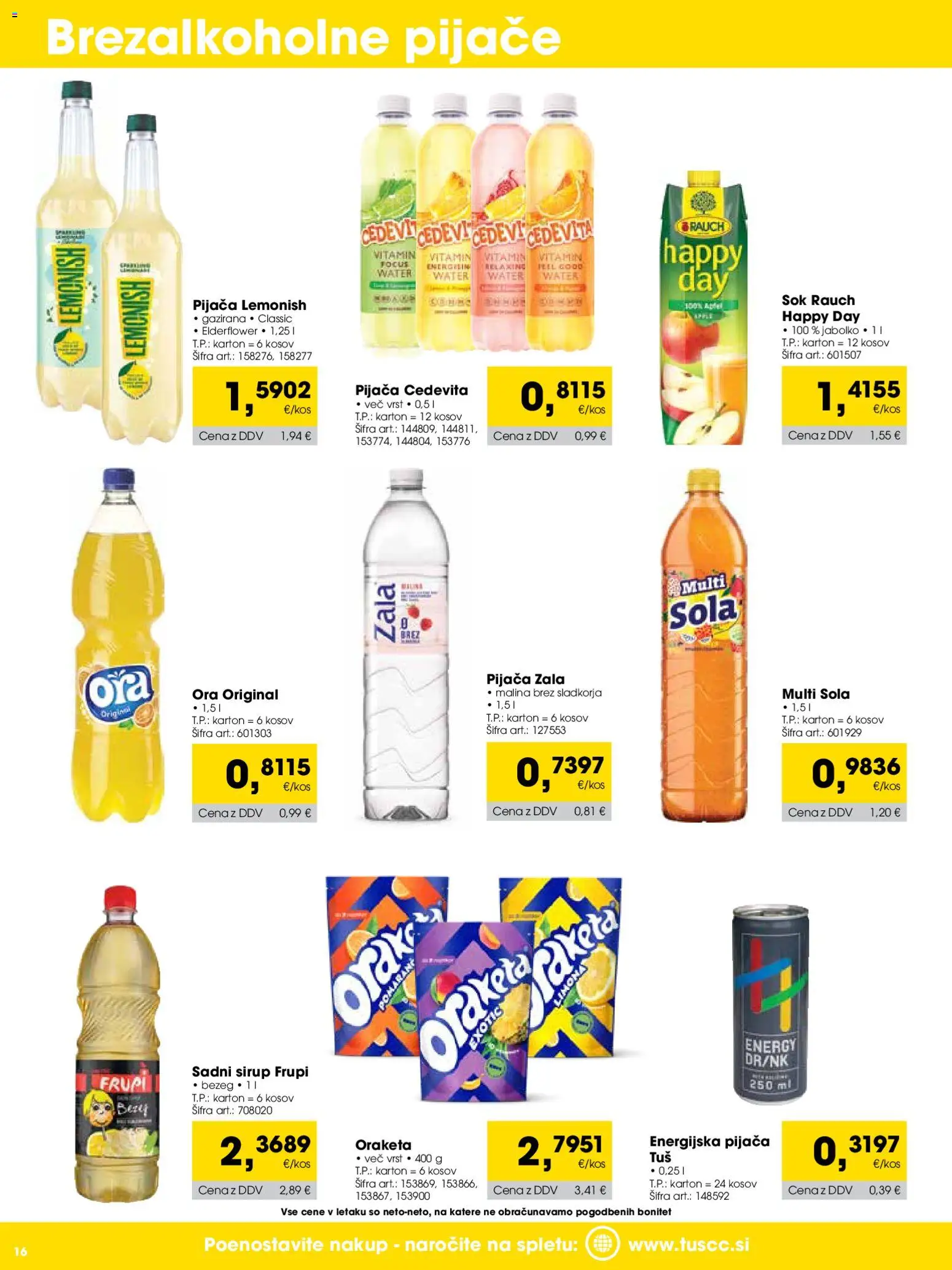 Novi Tuš katalog ponudbe – veljaven od 01.06.2026 | Stran: 16 | Izdelki: Sirup, Sok