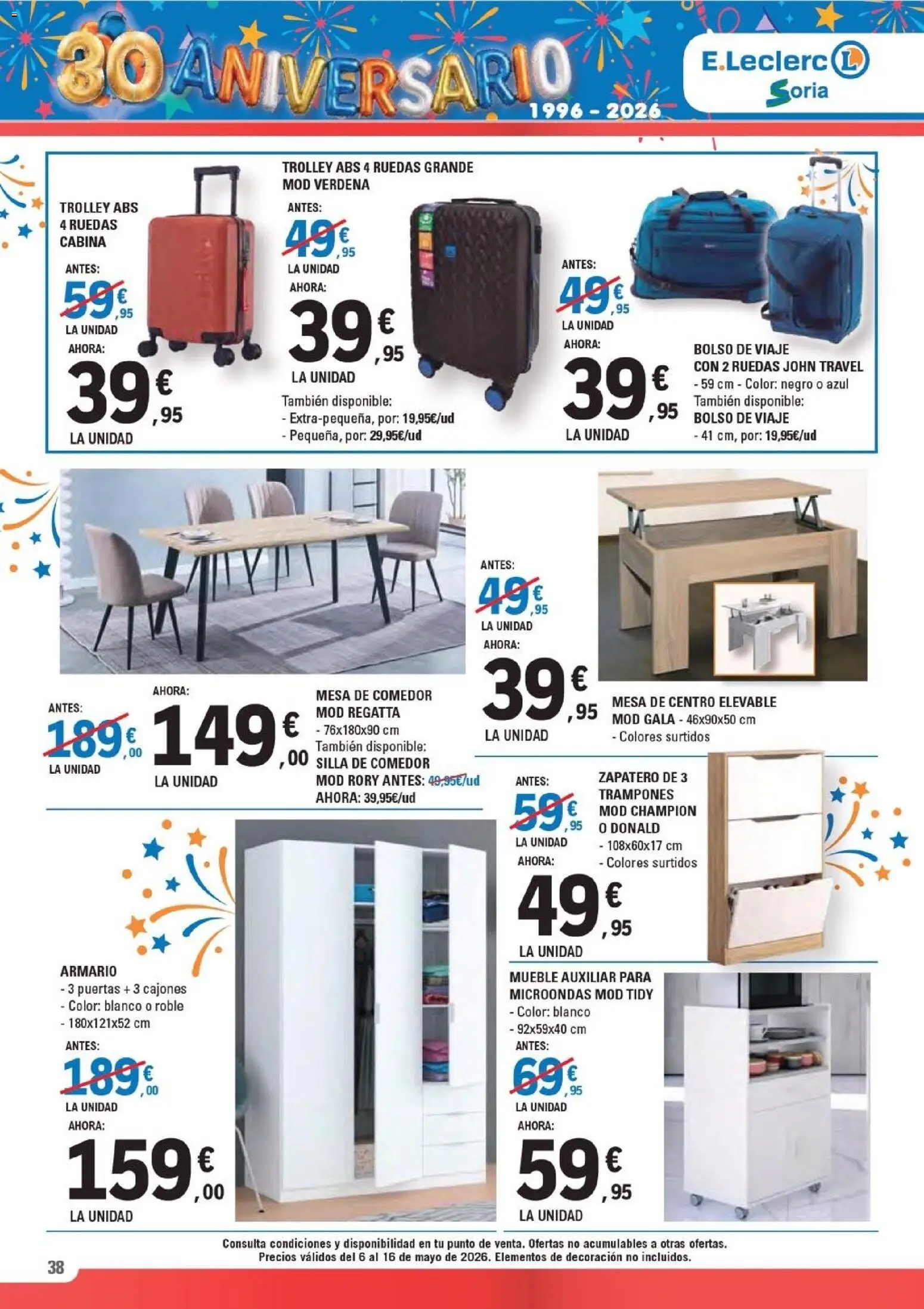 E.Leclerc Soria │ válido desde el 06.05.2026 | Página: 38 | Productos: Bolso, Zapatero, Mesa, Silla
