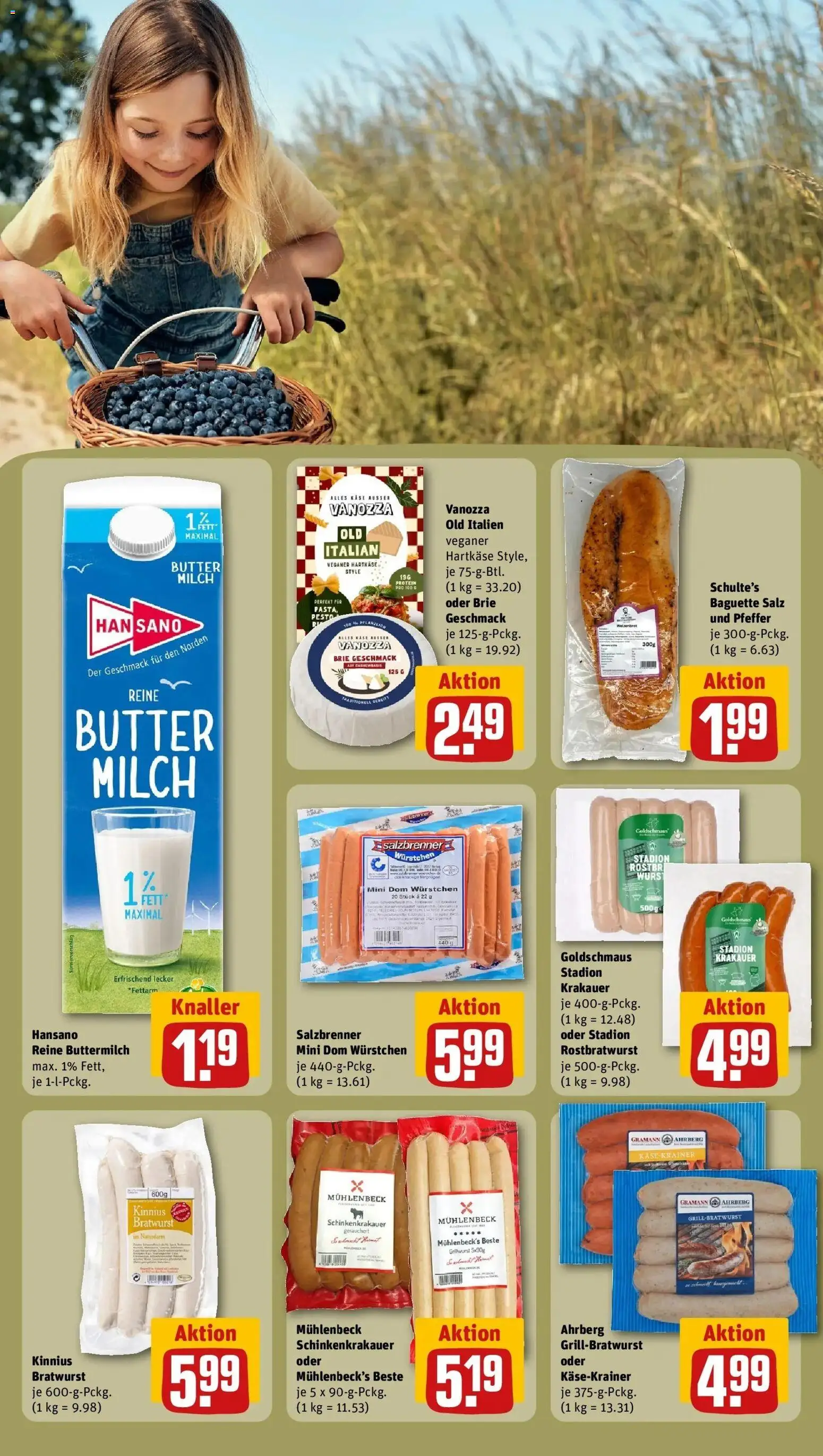 REWE Prospekt ab 24.08.2026 zum Blättern » Angebote | Seite: 21 | Produkte: Buttermilch, Butter, Käsekrainer, Salz