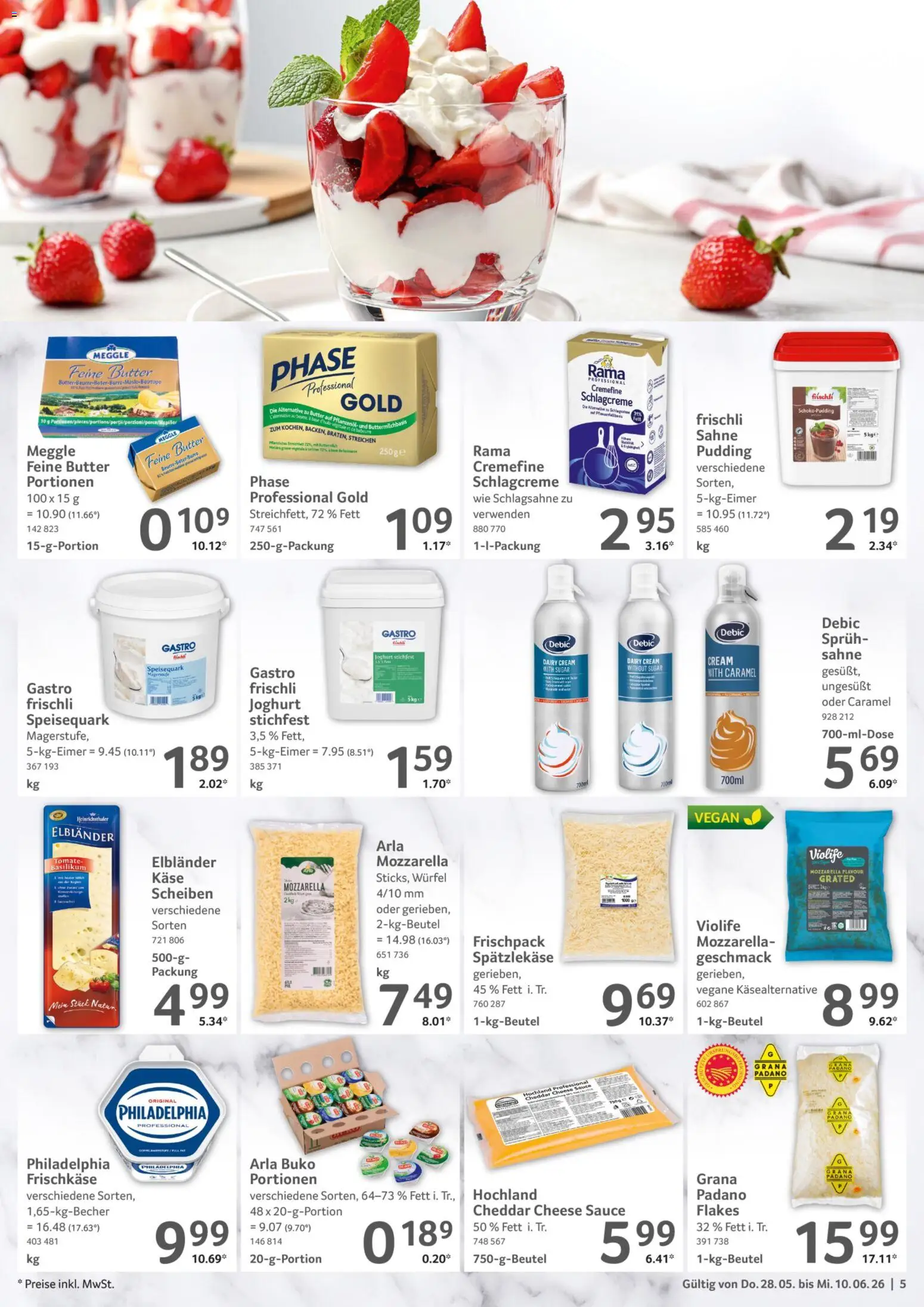 Selgros Gastronomie – gültig ab 28.05.2026 | Seite: 5 | Produkte: Schlagsahne, Butter, Käse, Pudding