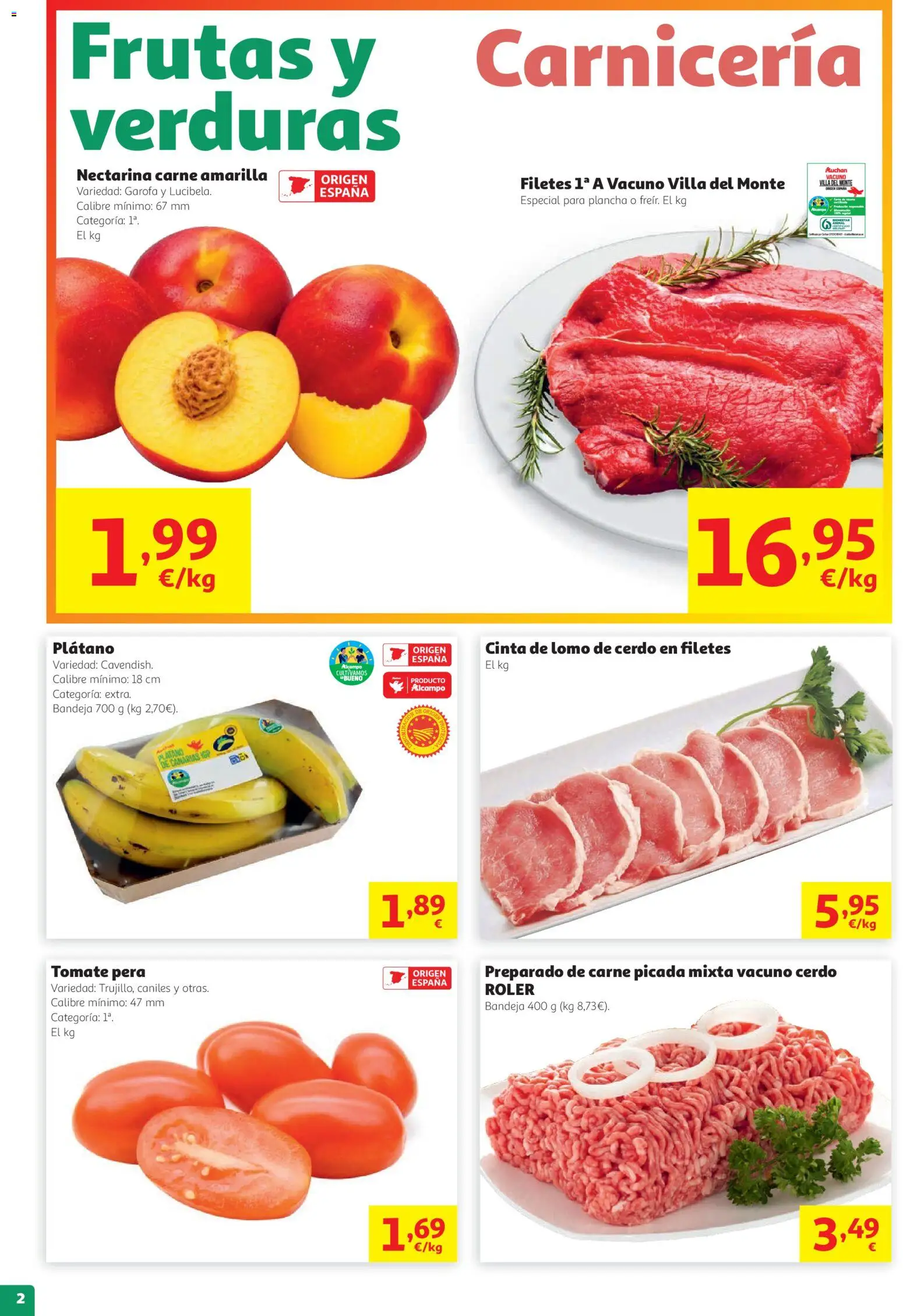 Alcampo Supermercado Nacional │ válido desde el 27/08/2026 | Página: 2 | Productos: Tomate, Cerdo, Lomo de cerdo, Bandeja