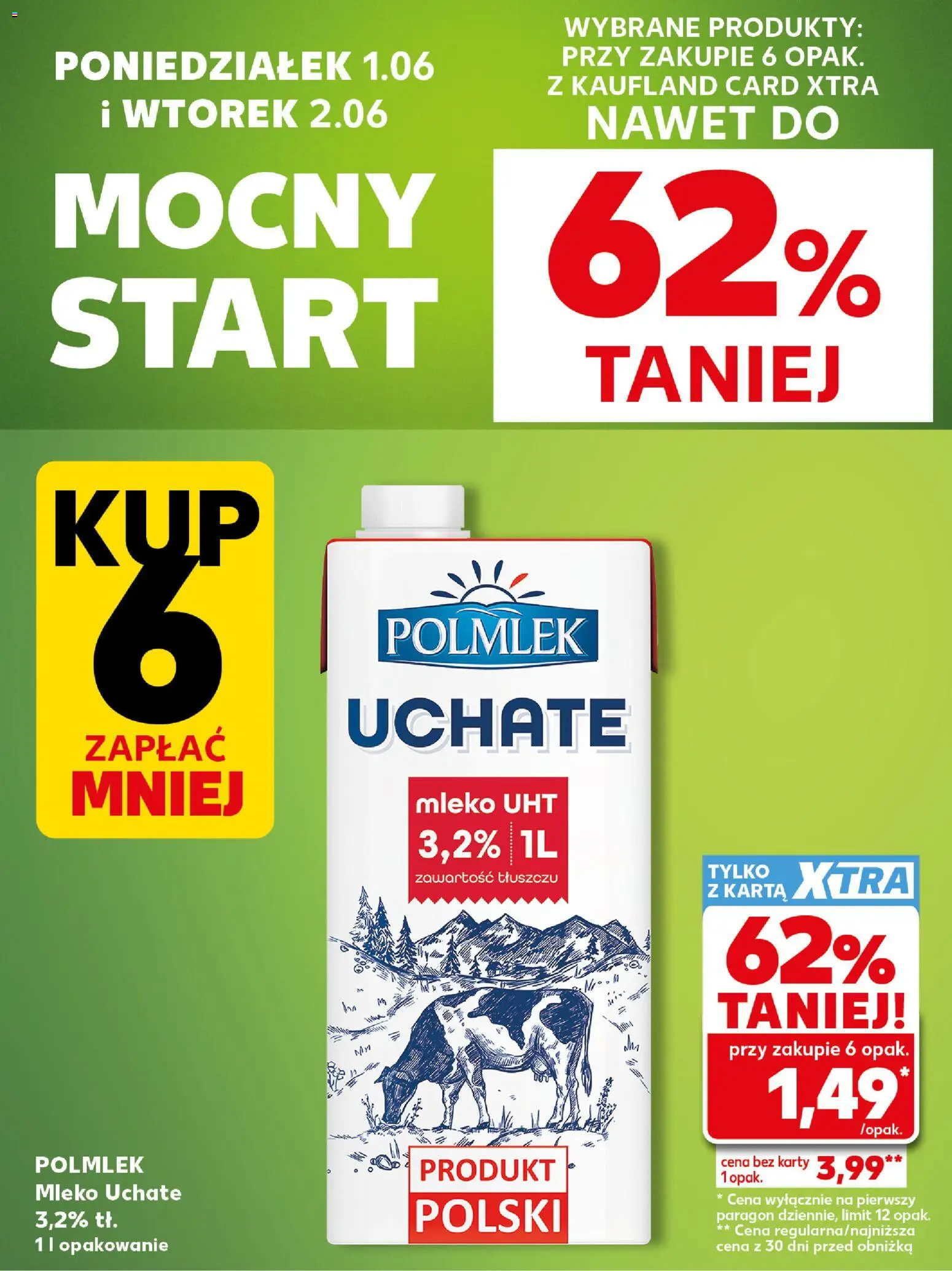 Kaufland Polsko leták - Mocny start od 01.06.2026 | Strana: 2 | Produkty: Mléko, Karty