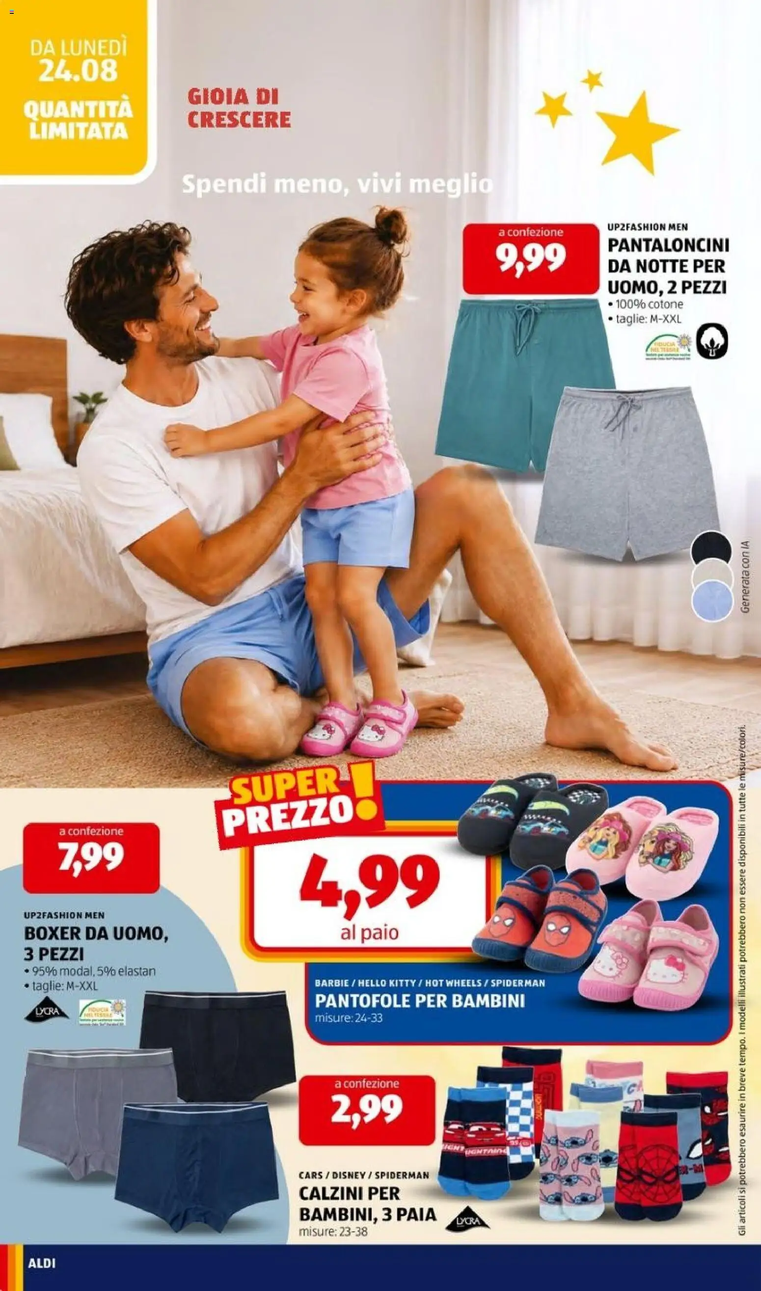 Volantino Aldi del 24/08/2026 | Pagina: 26 | Prodotti: Pantaloncini, Calzini, Boxer, Pantofole