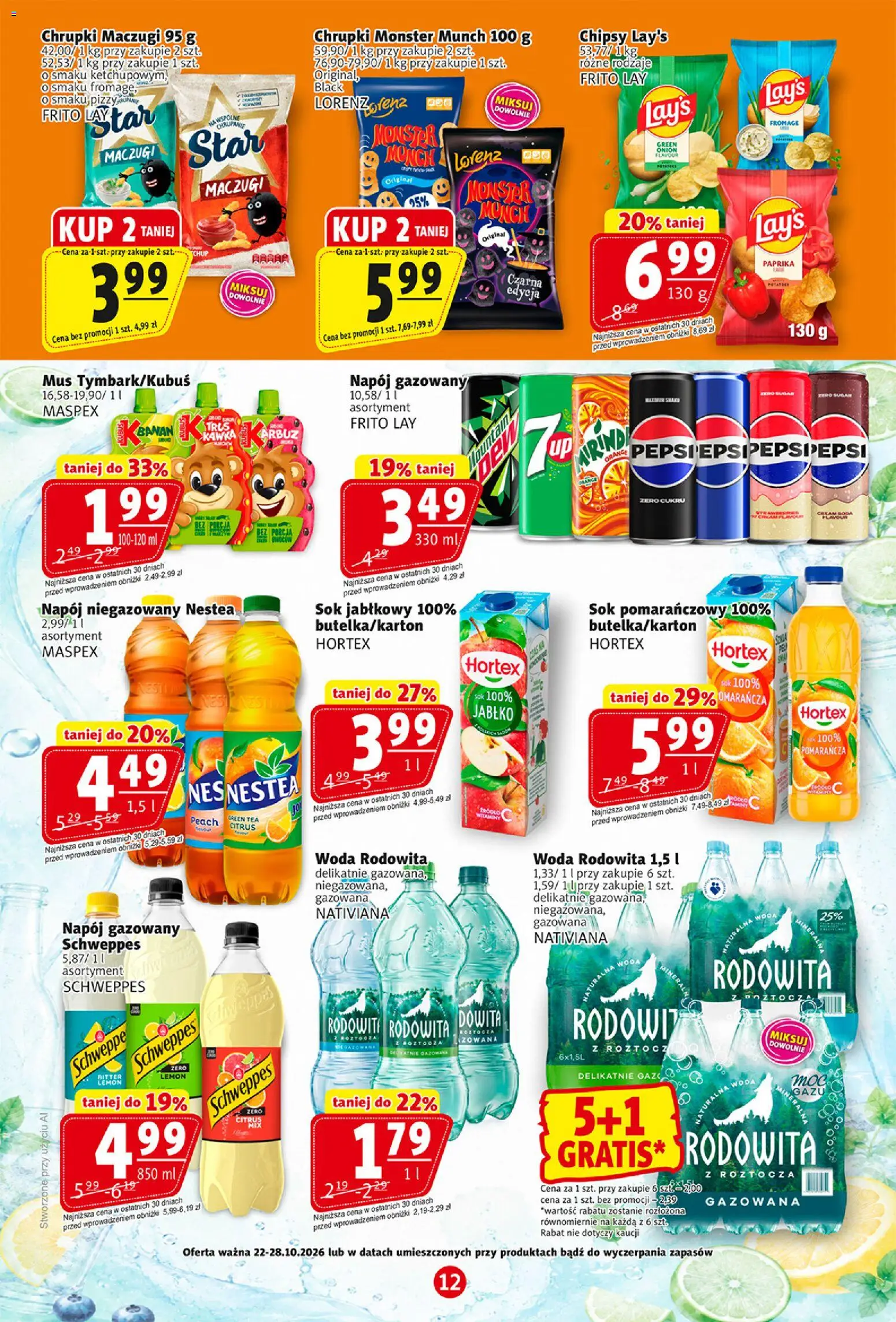 Prim Market gazetka od 22.10.2026 | Strona: 12 | Produkty: Chipsy, Sok pomarańczowy, Chrupki, Sok jabłkowy