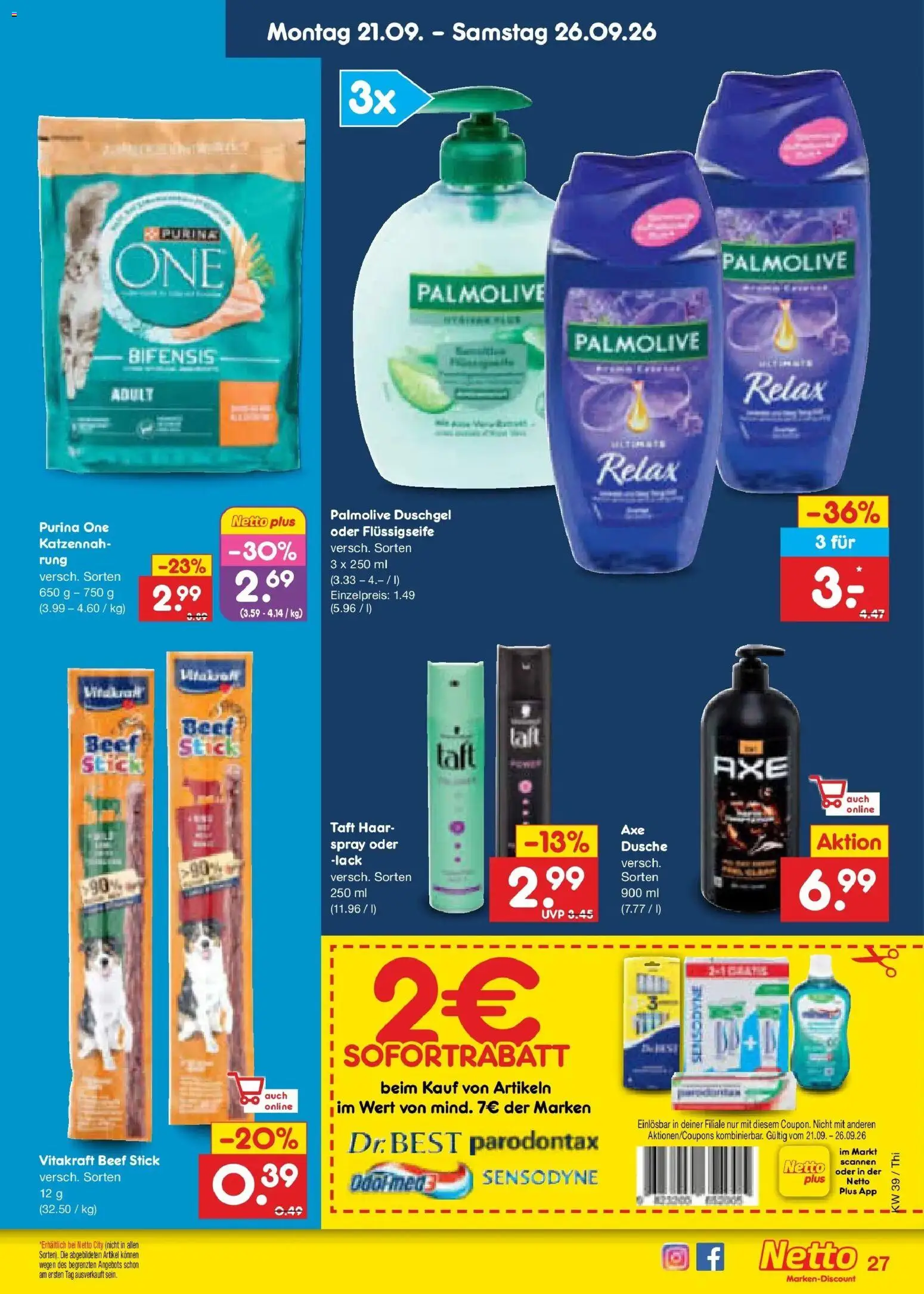 Netto Marken-Discount Prospekt Thiendorf – gültig ab 21.09.2026 | Seite: 39 | Produkte: Purina one, Dusche, Duschgel