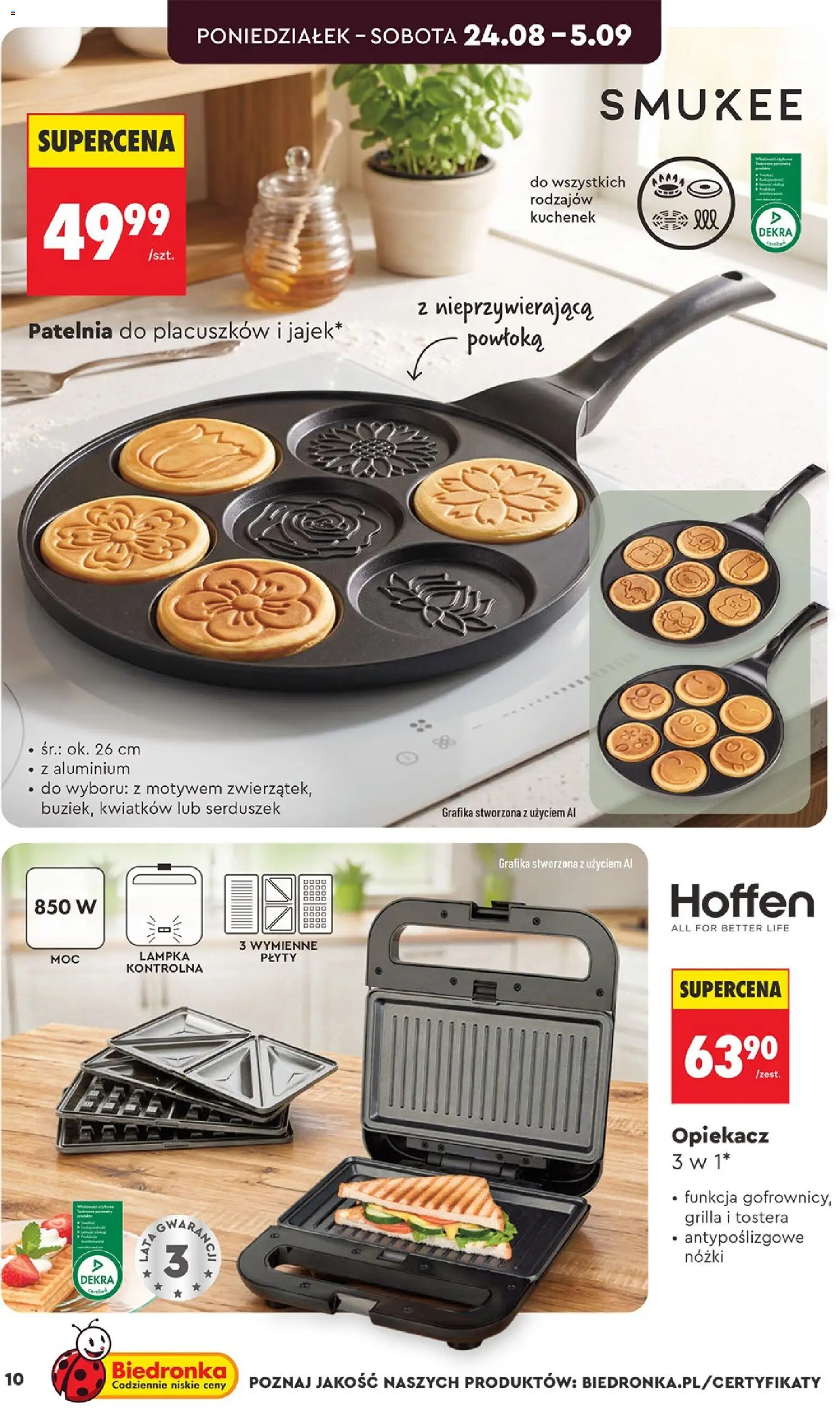 Biedronka gazetka - Hity i inspiracje od 24.08.2026 | Strona: 10 | Produkty: Opiekacz, Plyty, Sandwich, Patelnia