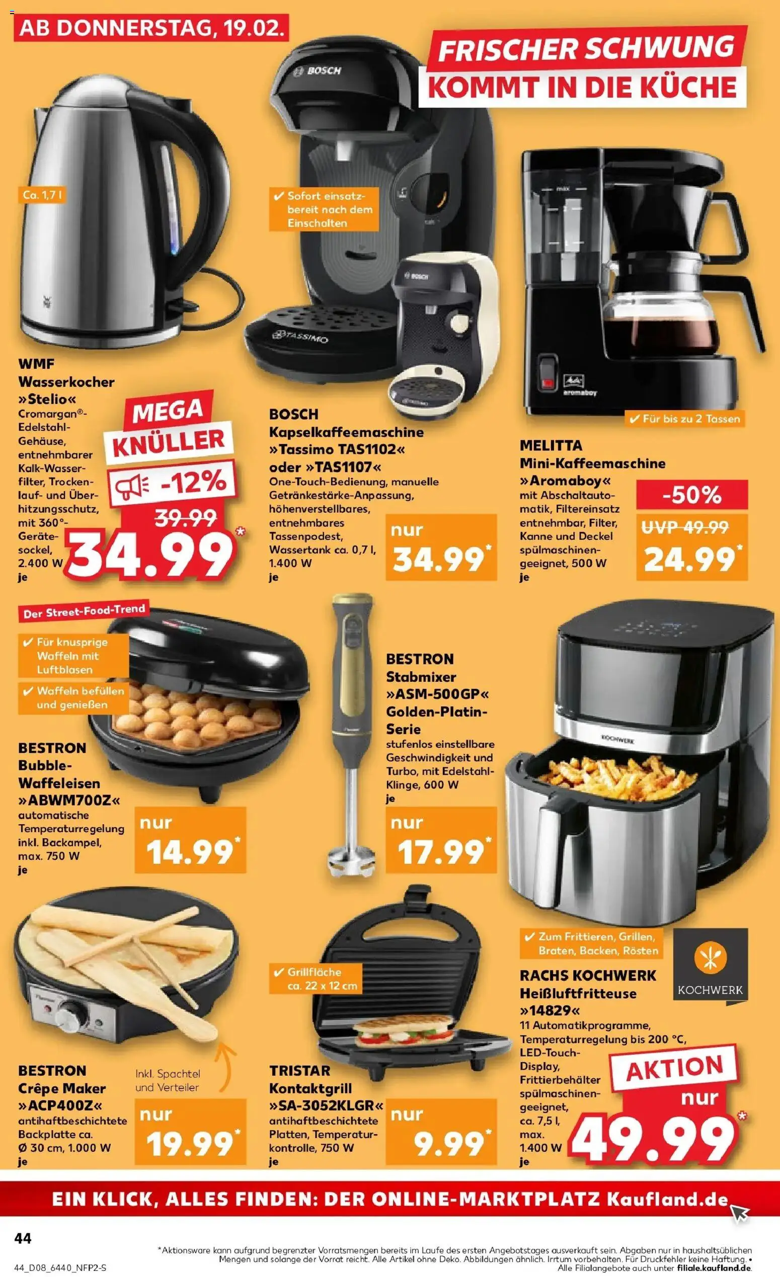 Kaufland prospekt Buchen	 – gültig ab 22.02.2026 | Seite: 44 | Produkte: Bosch, Wasserkocher, Waffeleisen, Stabmixer