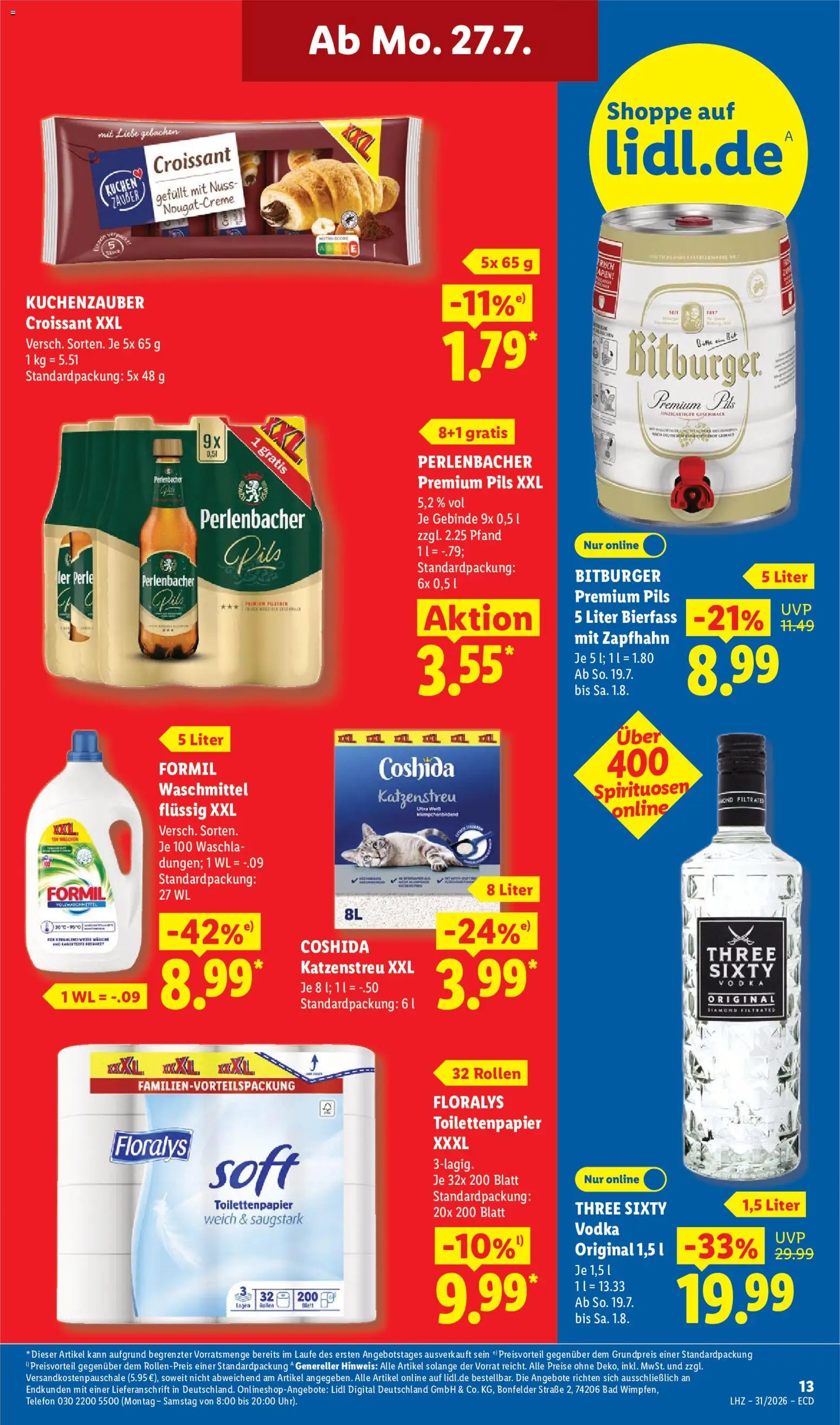 Lidl Německo leták od 27.07.2026 | Strana: 23 | Produkty: Vodka, Telefon, Croissant, Perlenbacher