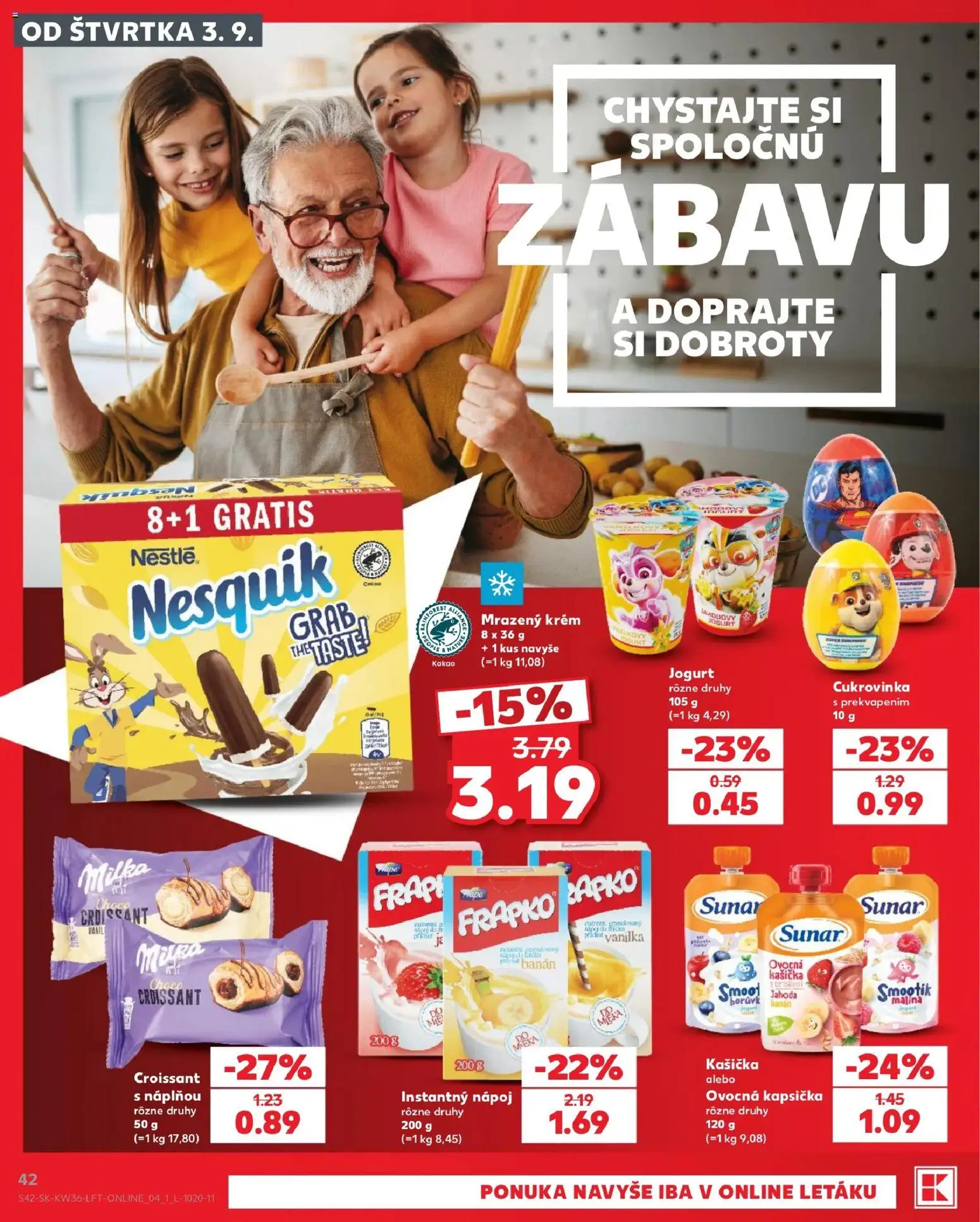 Nové Kaufland akcie – leták je platný od 03.09.2026 | Strana: 42 | Produkty: Croissant, Sunar, Milka, Vanilka