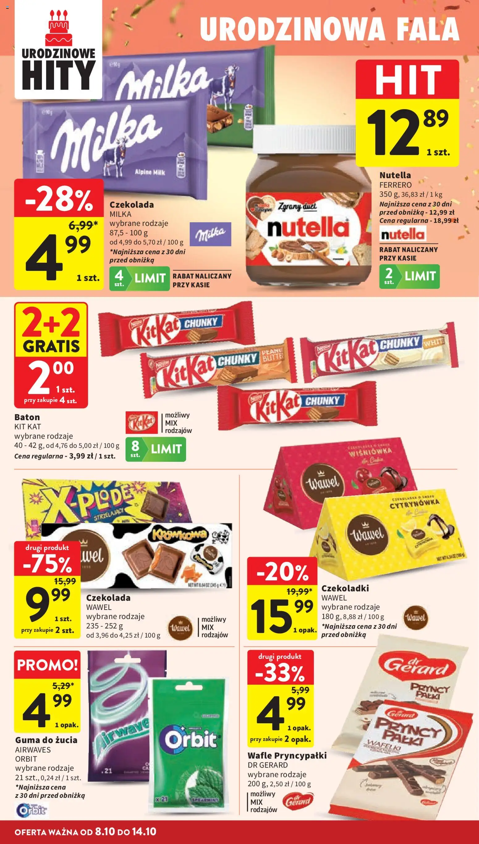 Intermarche gazetka od 08.10.2026 | Strona: 30 | Produkty: Czekoladki, Nutella, Guma do żucia, Czekolada