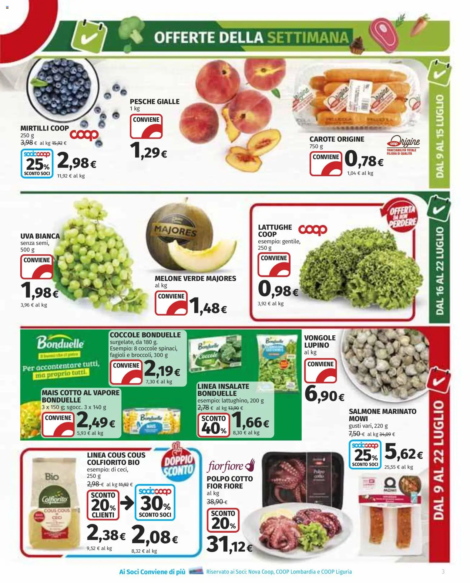Volantino COOP del 09/07/2026 | Pagina: 3 | Prodotti: Vongole, Melone, Mirtilli, Mais