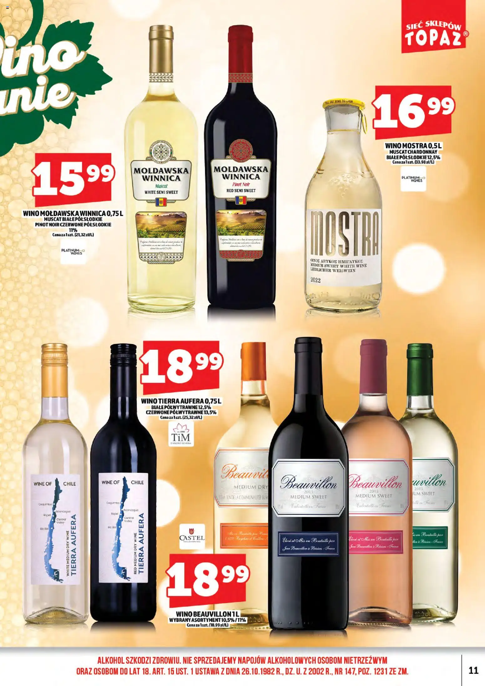 Topaz gazetka alkoholowa od 01.06.2026 | Strona: 13 | Produkty: Chardonnay, Por, Wino, Alkohol