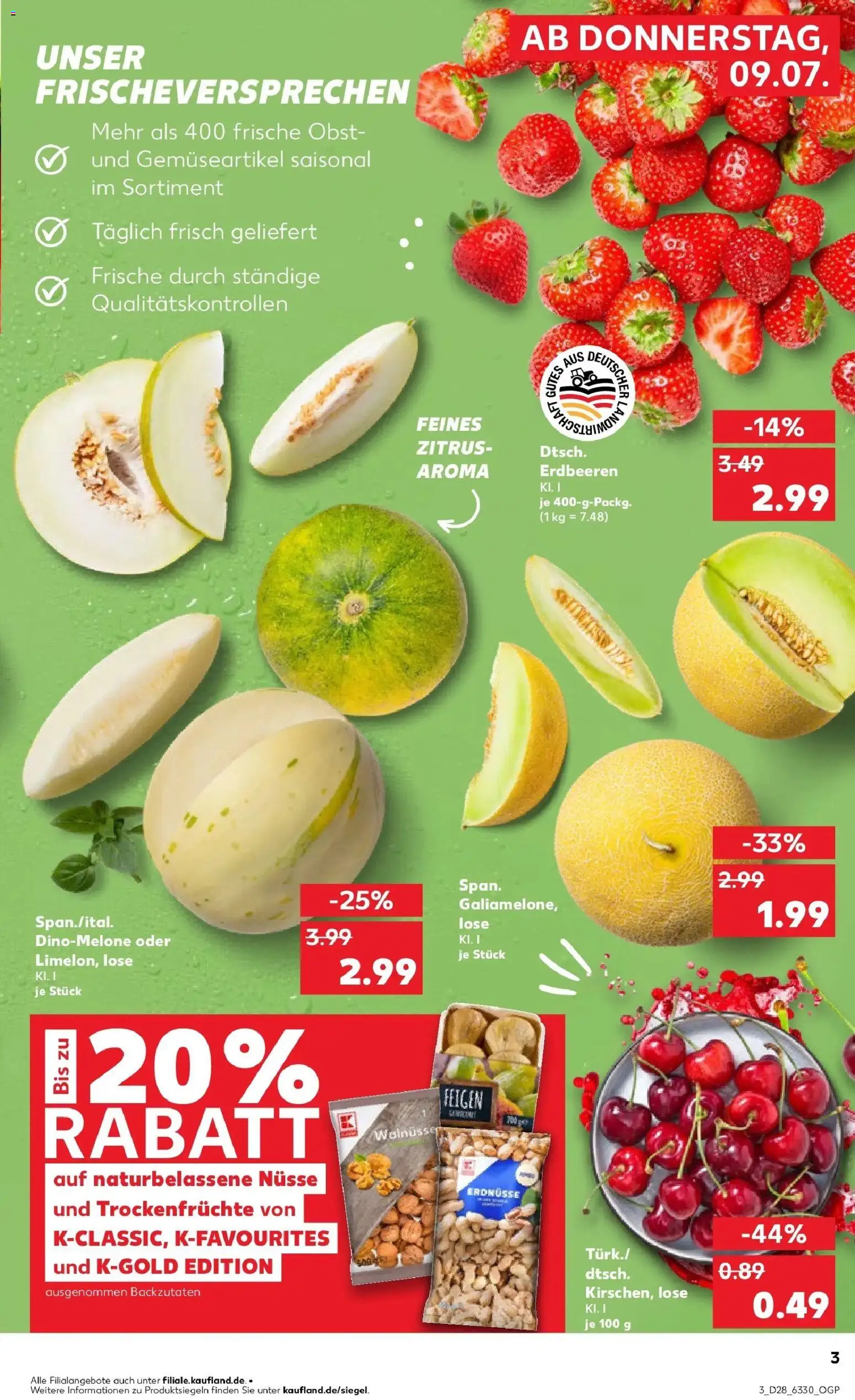Kaufland Prospekt Rheda-Wiedenbrück – gültig ab 09.07.2026 | Seite: 3 | Produkte: Obst, Erdbeeren, Nüsse, Feigen