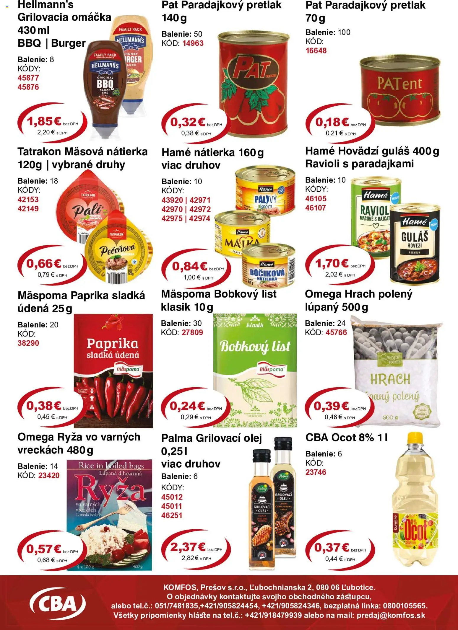 Nové CBA Komfos akcie – leták je platný od 17.07.2026 | Strana: 4 | Produkty: Paprika, Ryža, Hrach, Ocot