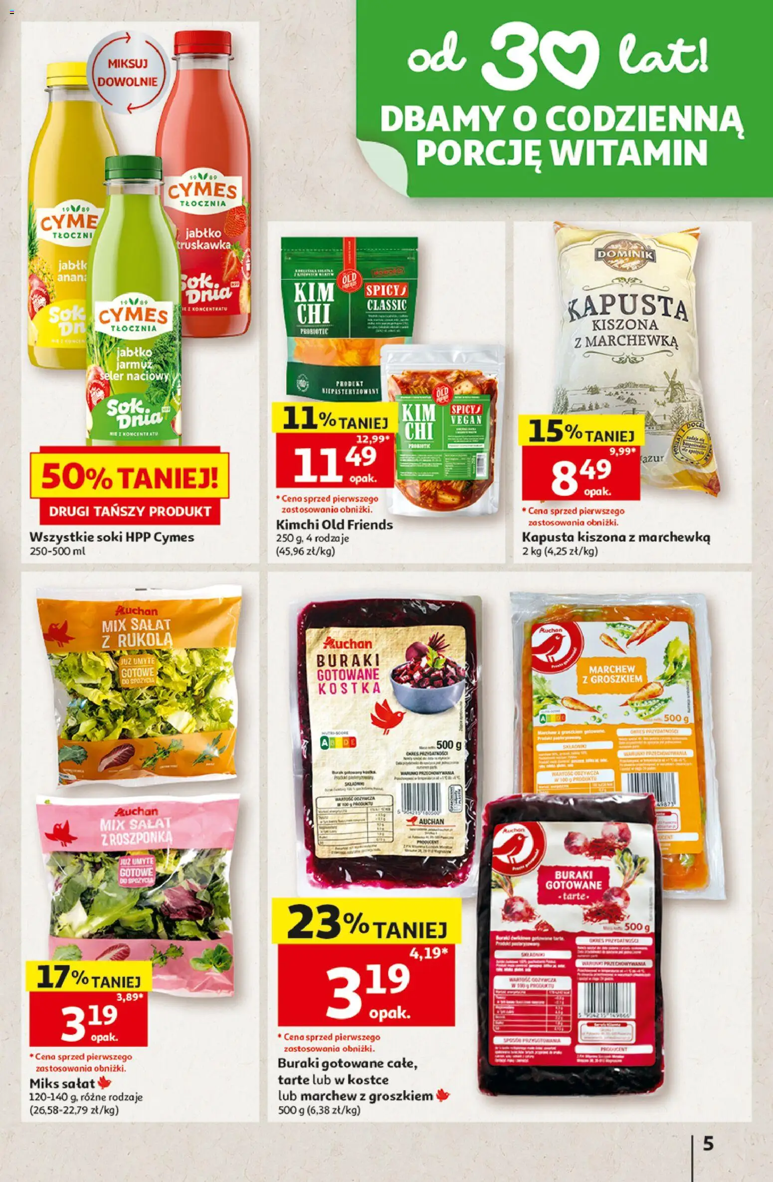 Auchan gazetka - Hipermarket od 22.10.2026 | Strona: 5 | Produkty: Kapusta, Buraki, Soki, Rukola