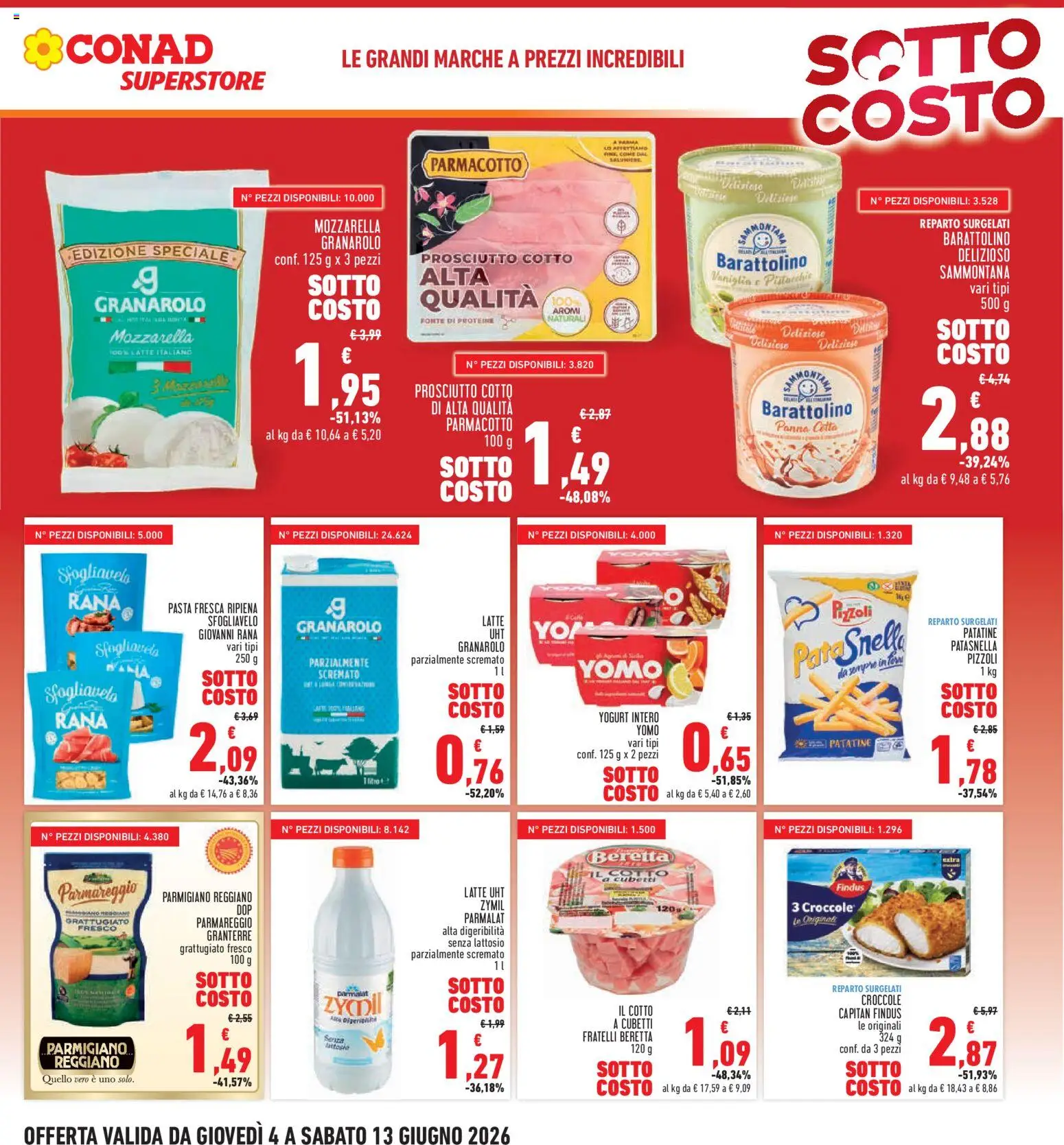 Volantino Conad del 04.06.2026 | Pagina: 3 | Prodotti: Prosciutto Cotto, Panna, Latte, Parmigiano