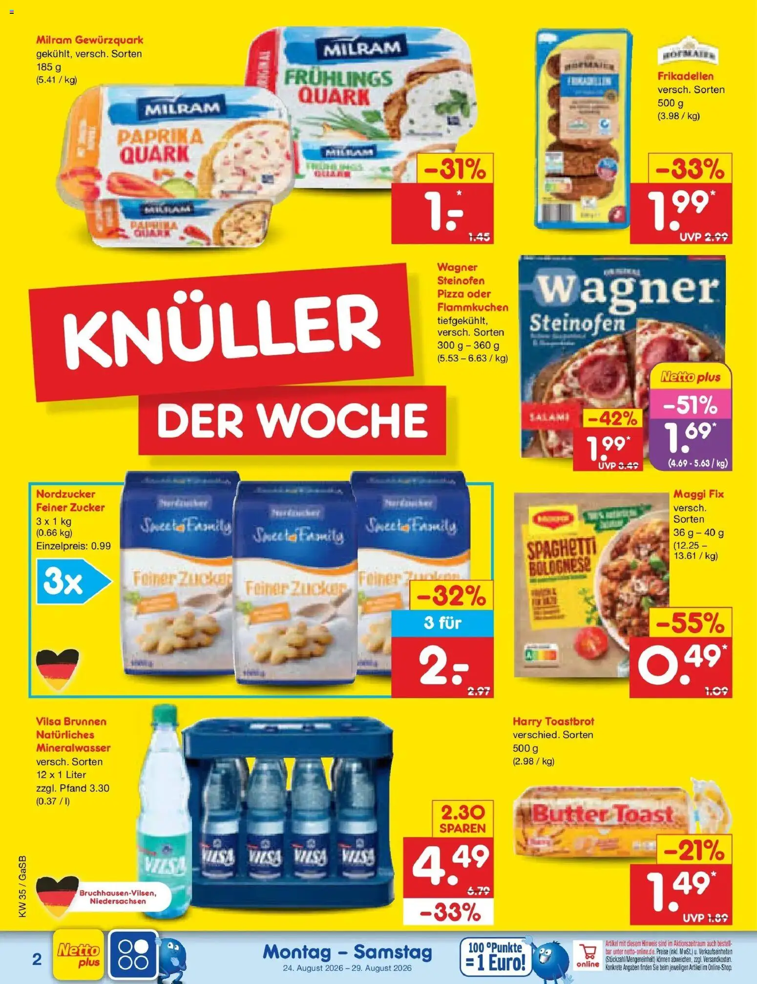 Netto Marken-Discount Prospekt Oldenburg – gültig ab 24.08.2026 | Seite: 2 | Produkte: Mineralwasser, Paprika, Maggi fix, Pizza
