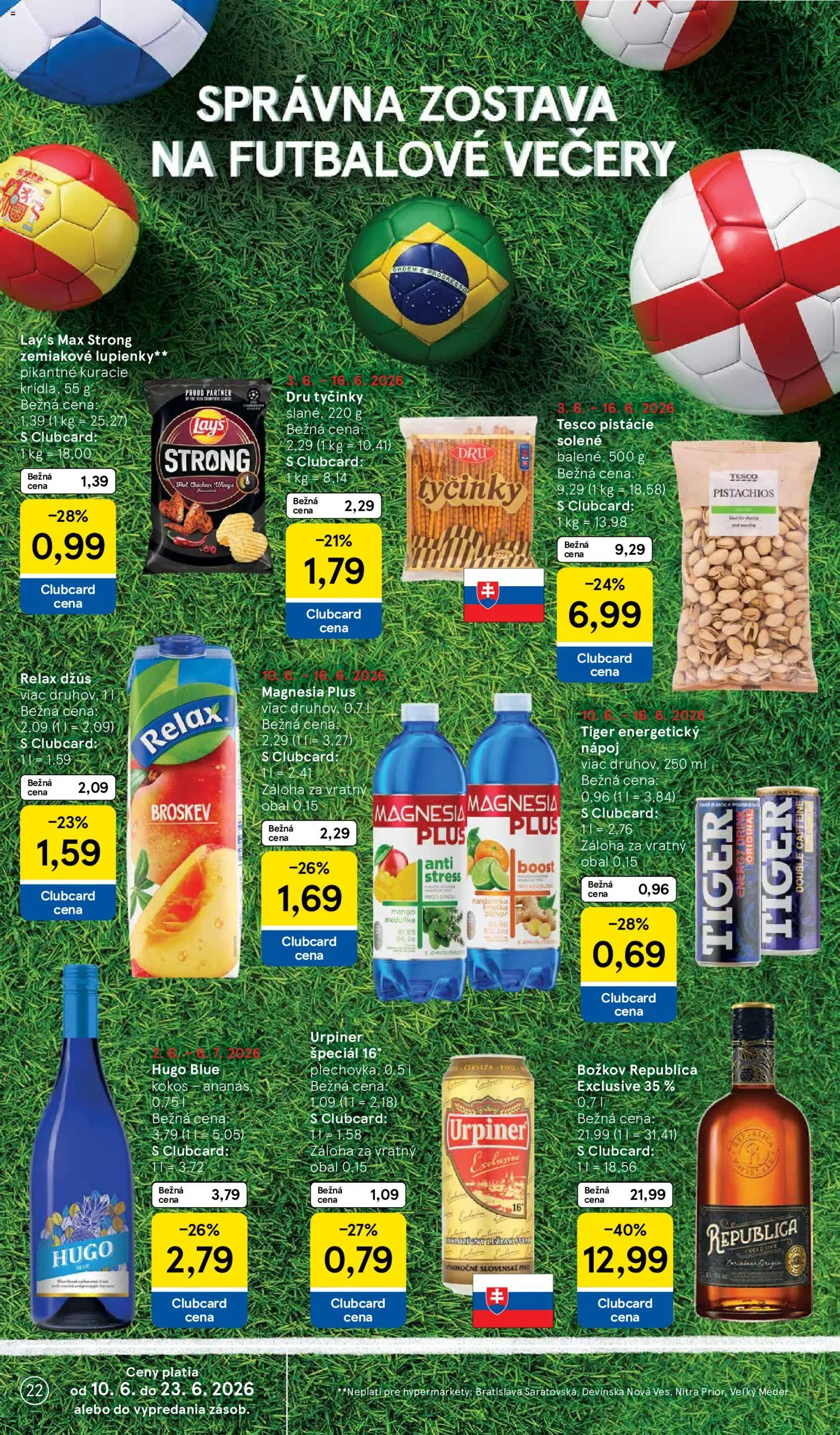 Nové Tesco akcie – leták je platný od 10.06.2026 | Strana: 22 | Produkty: Víno, Mango, Kuracie krídla, Energetický nápoj
