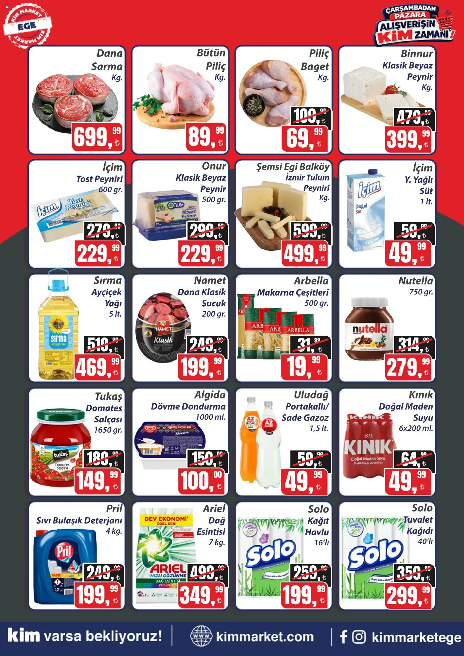 Kim Market - Çarşambadan Pazara - Ege - 22 Temmuz 2026 tarihinden itibaren geçerlidir | Sayfa: 2 | Ürünler: Tuvalet, Domates, Dondurma, Piliç