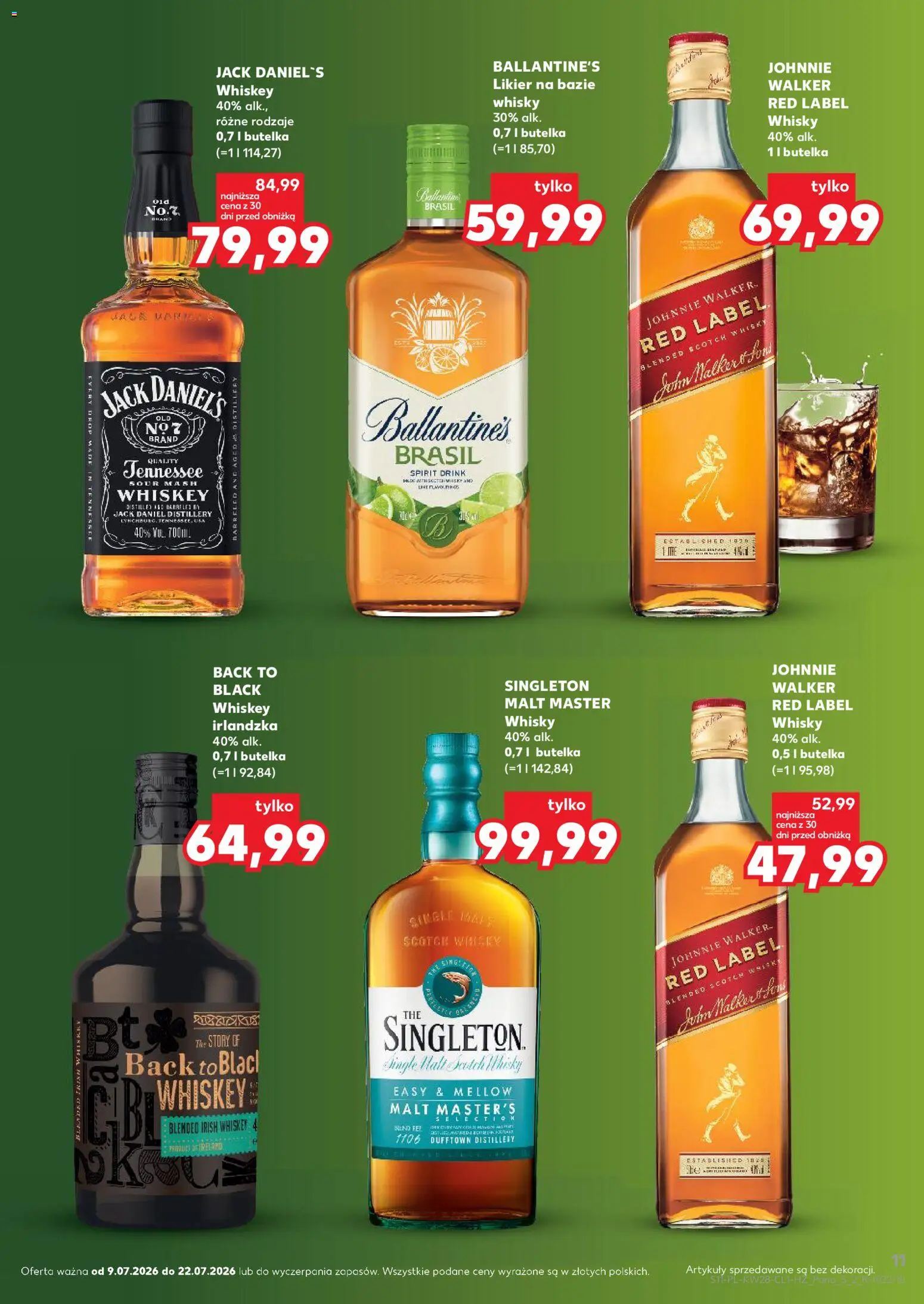 Kaufland Polsko leták - Barek od 09.07.2026 | Strana: 11 | Produkty: Whiskey, Whisky, Red Label, Jack Daniel’s