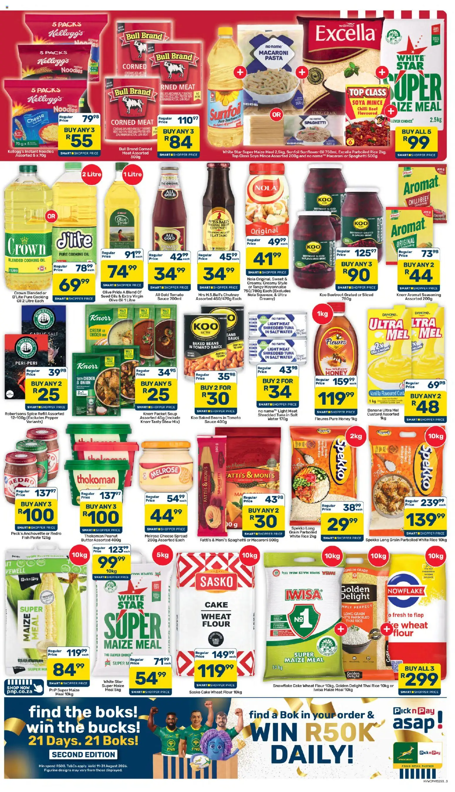 New Pick n Pay catalogue – valid from 25/08/2026 | Page: 3 | Products: Tuna, Cheese, Chicken, Water
