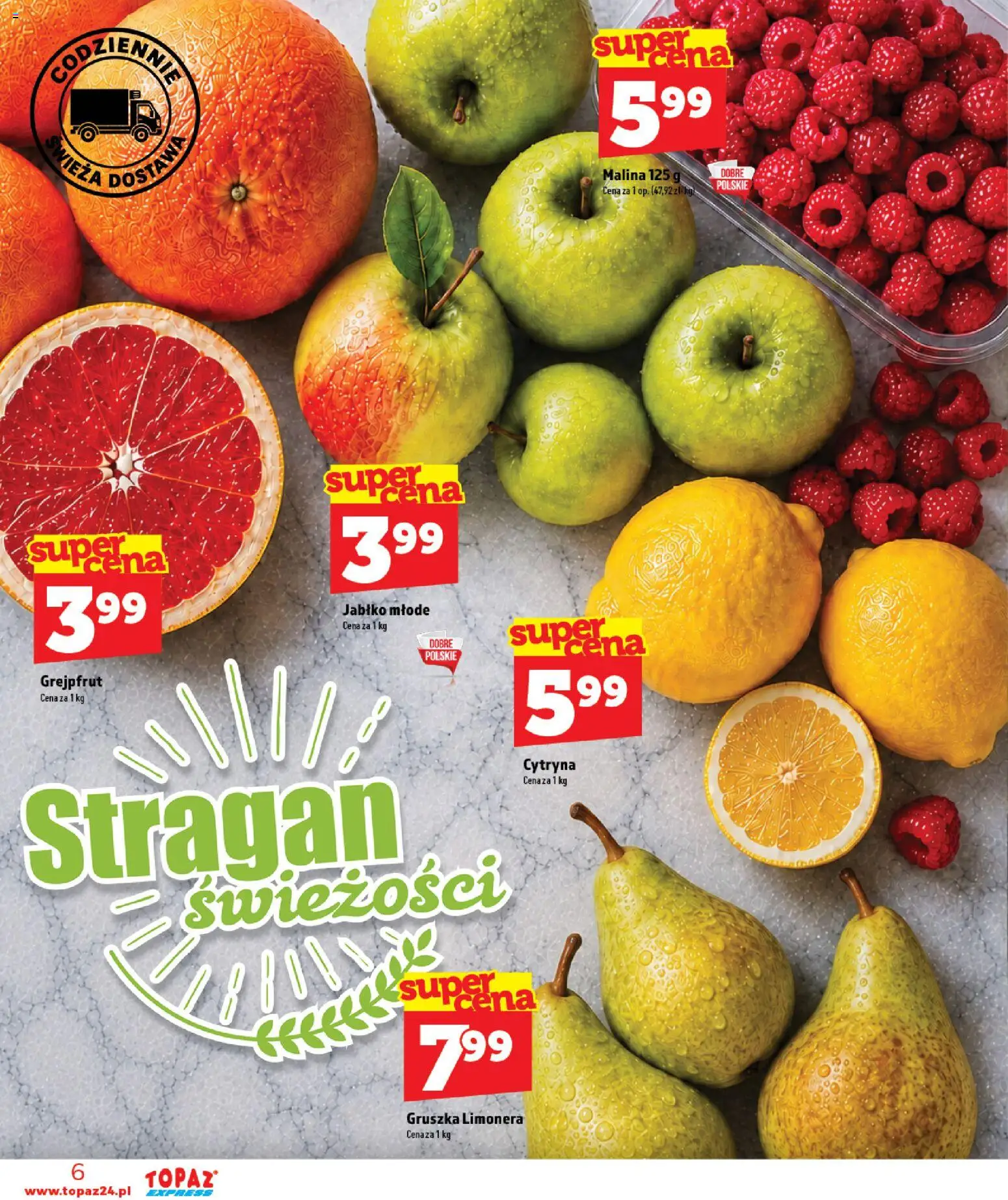 Topaz gazetka - Express od 10.09.2026 | Strona: 6 | Produkty: Cytryna, Gruszka, Malina, Grejpfrut