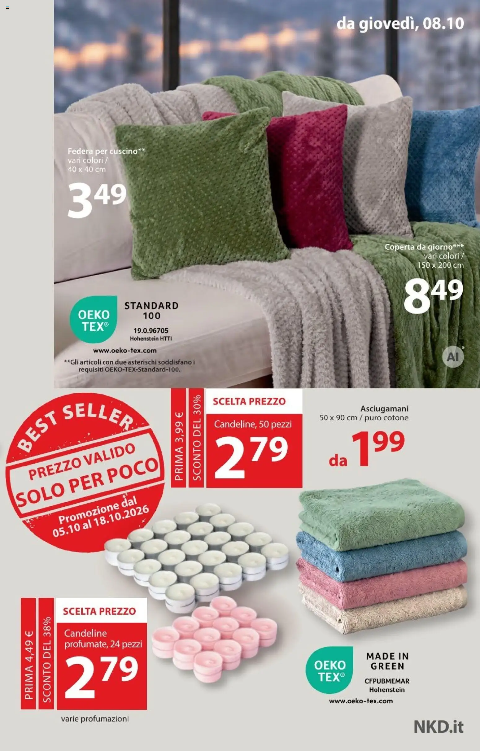 Volantino NKD del 08/10/2026 | Pagina: 9 | Prodotti: Cuscino, Coperta, Federa, Asciugamani