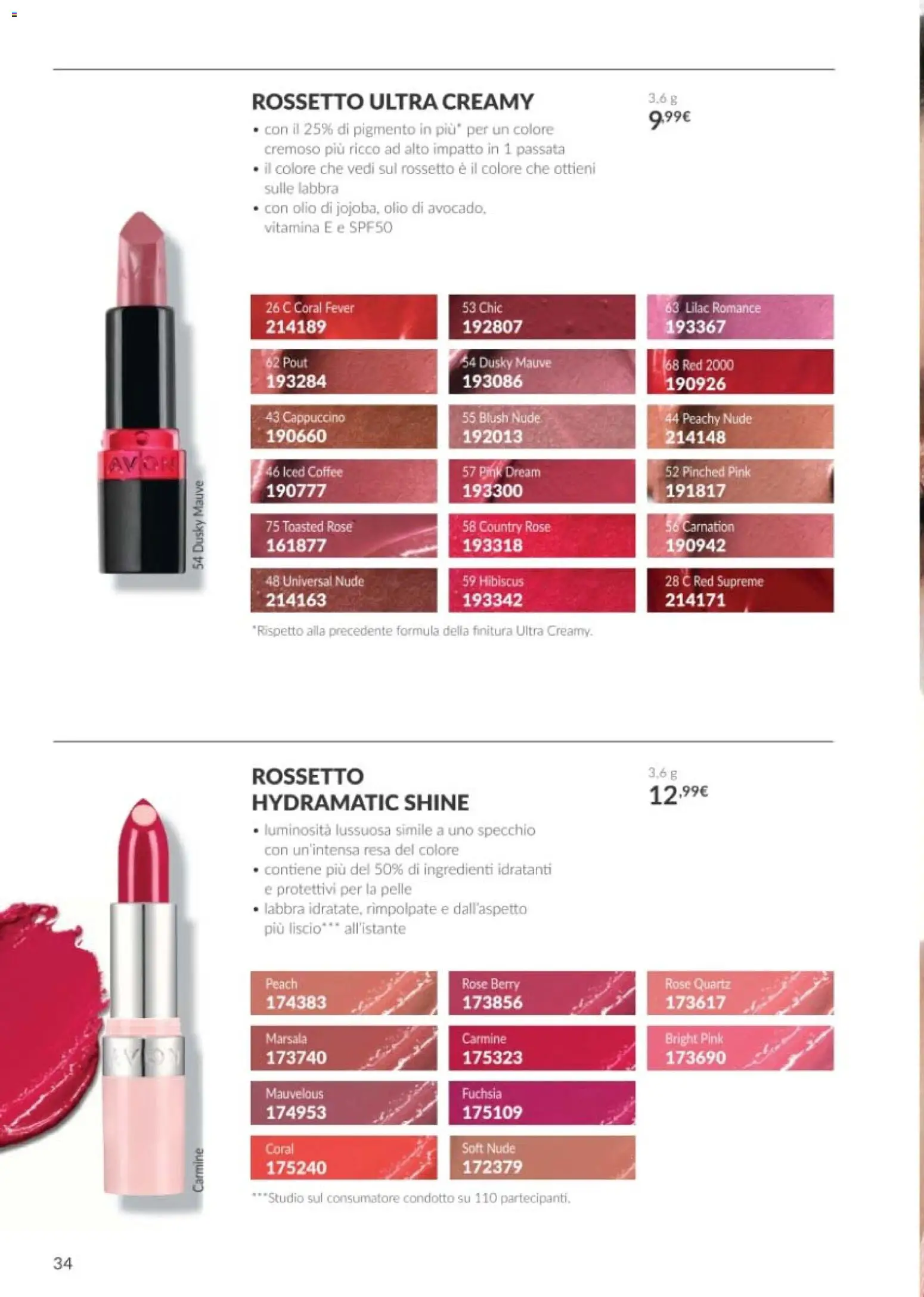 Volantino Avon del 01/10/2026 | Pagina: 34 | Prodotti: Rossetto, Cappuccino, Ingredienti, Blush