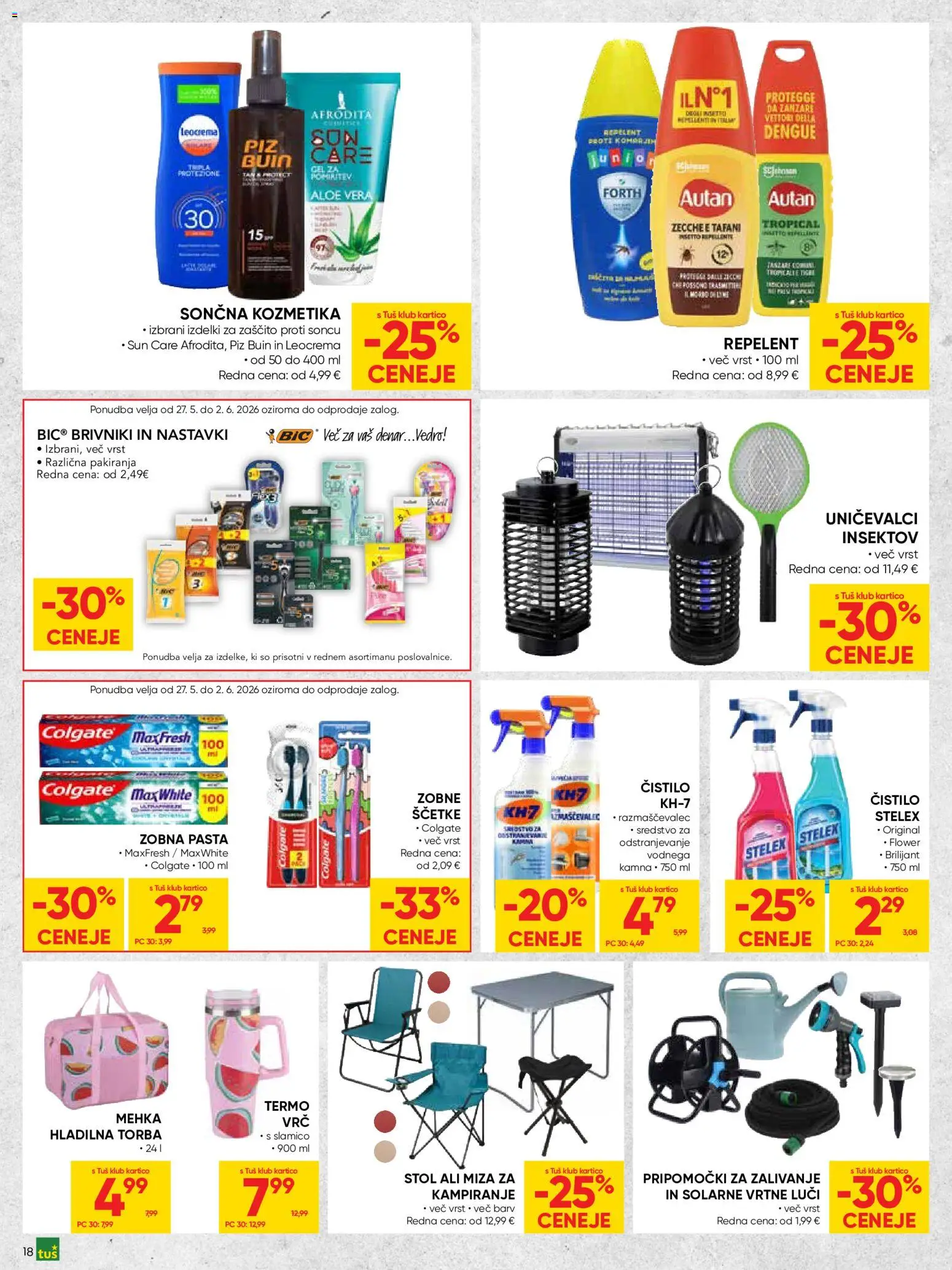 Novi Tuš katalog ponudbe – veljaven od 27.05.2026 | Stran: 18 | Izdelki: Sončna kozmetika, Hladilna torba, Torba, Zobna pasta