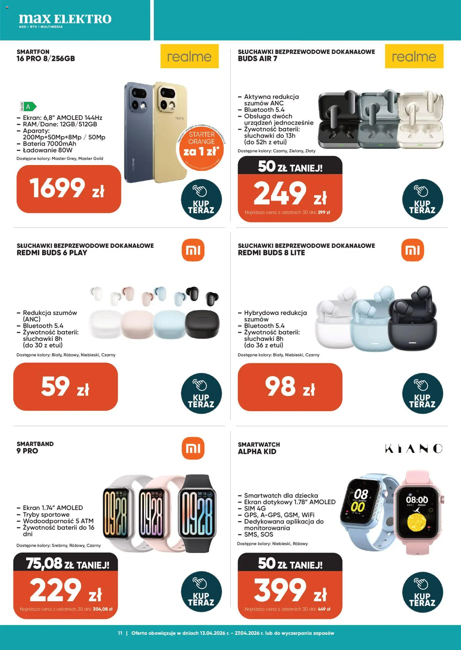 Max elektro gazetka od 13.04.2026 | Strona: 11 | Produkty: Słuchawki, Słuchawki bezprzewodowe, Bateria, Sos