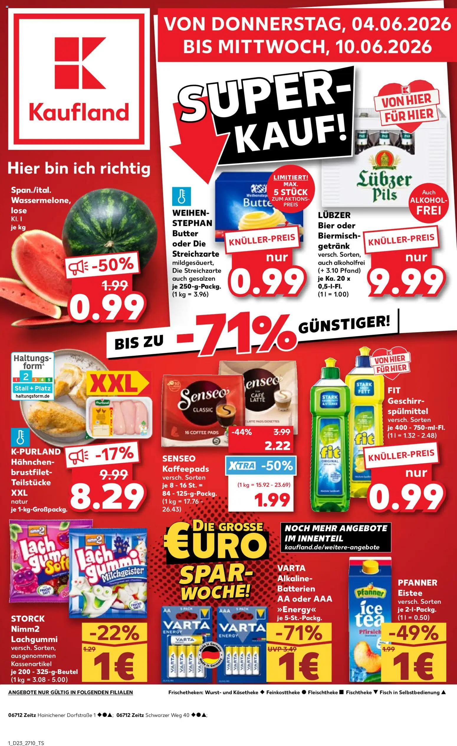 Kaufland Prospekt Zeitz – gültig ab 04.06.2026 | Seite: 1 | Produkte: Hahnchen, Butter, Pils, Pfirsich