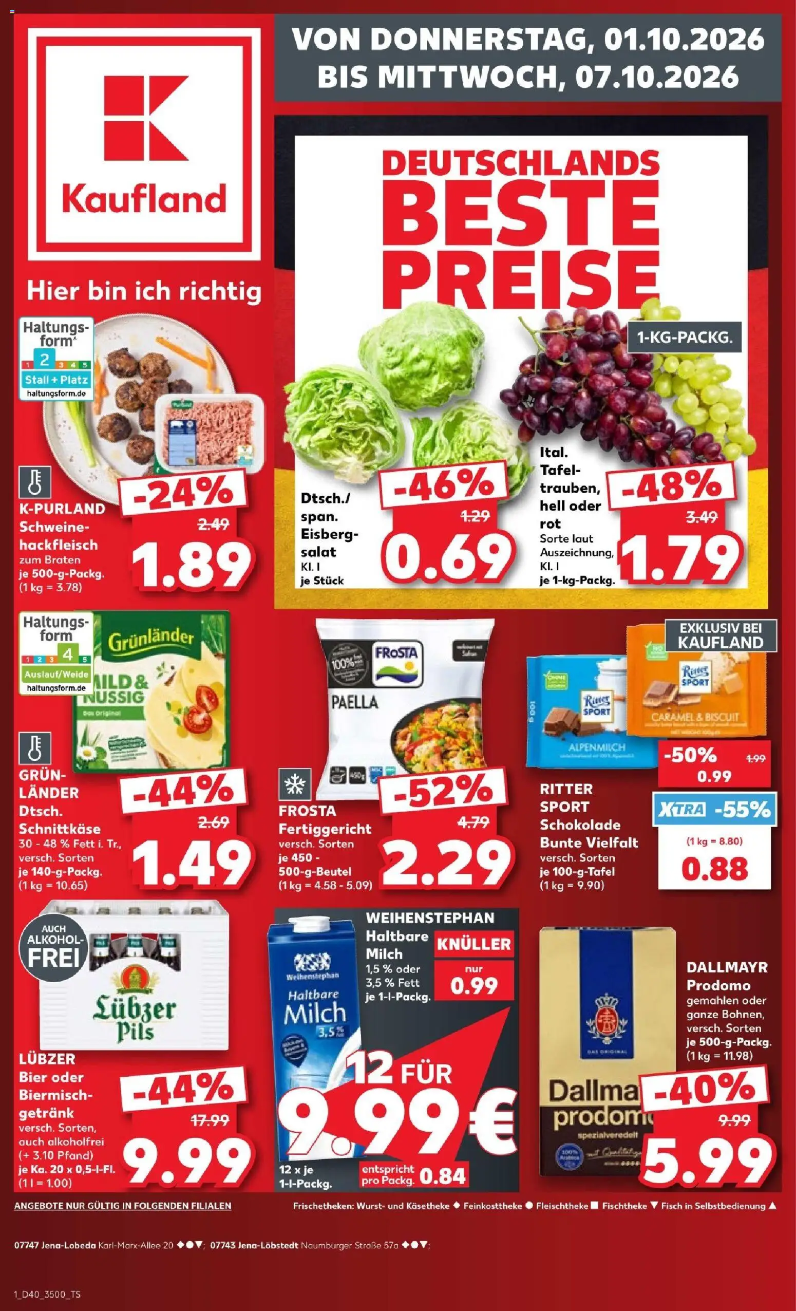 Kaufland Prospekt Jena – gültig ab 01.10.2026 | Seite: 1 | Produkte: Frosta, Grunlander, Lubzer, Salat