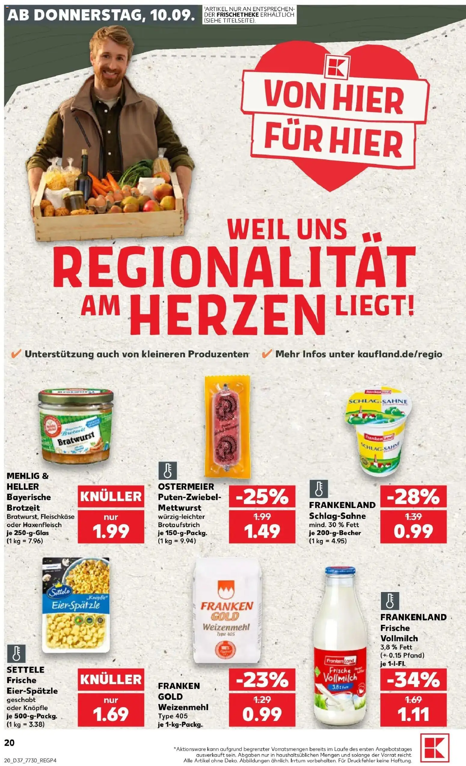 Prospekt Kaufland ab 10.09.2026 » Angebote Online zum Blättern | Seite: 20 | Produkte: Schlagsahne, Bratwurst, Weizenmehl