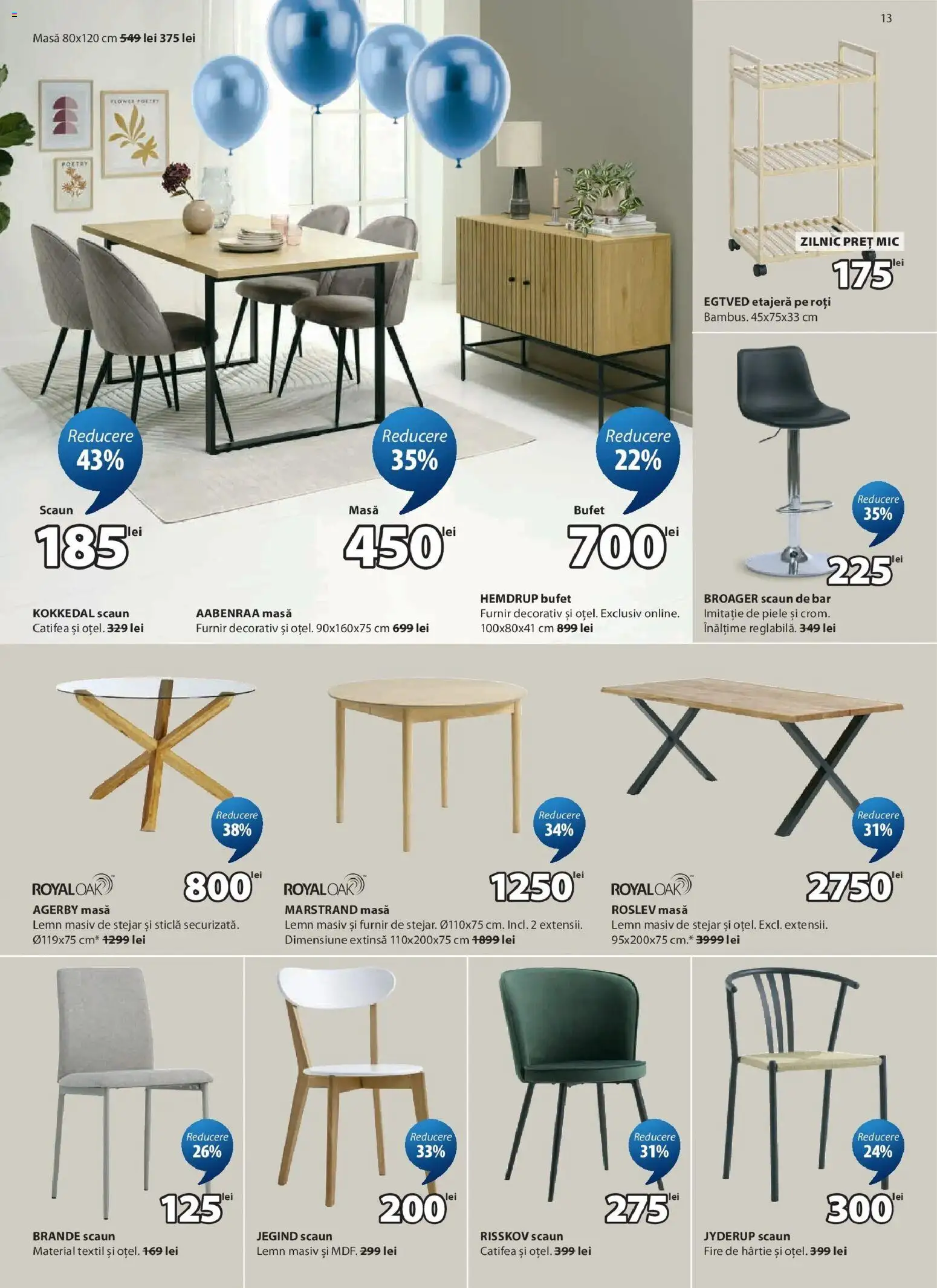Noul catalog JYSK – valabil de la 25.03.2026 | Pagină: 13 | Produse: Masă, Bufet, Scaun de bar, Etajeră