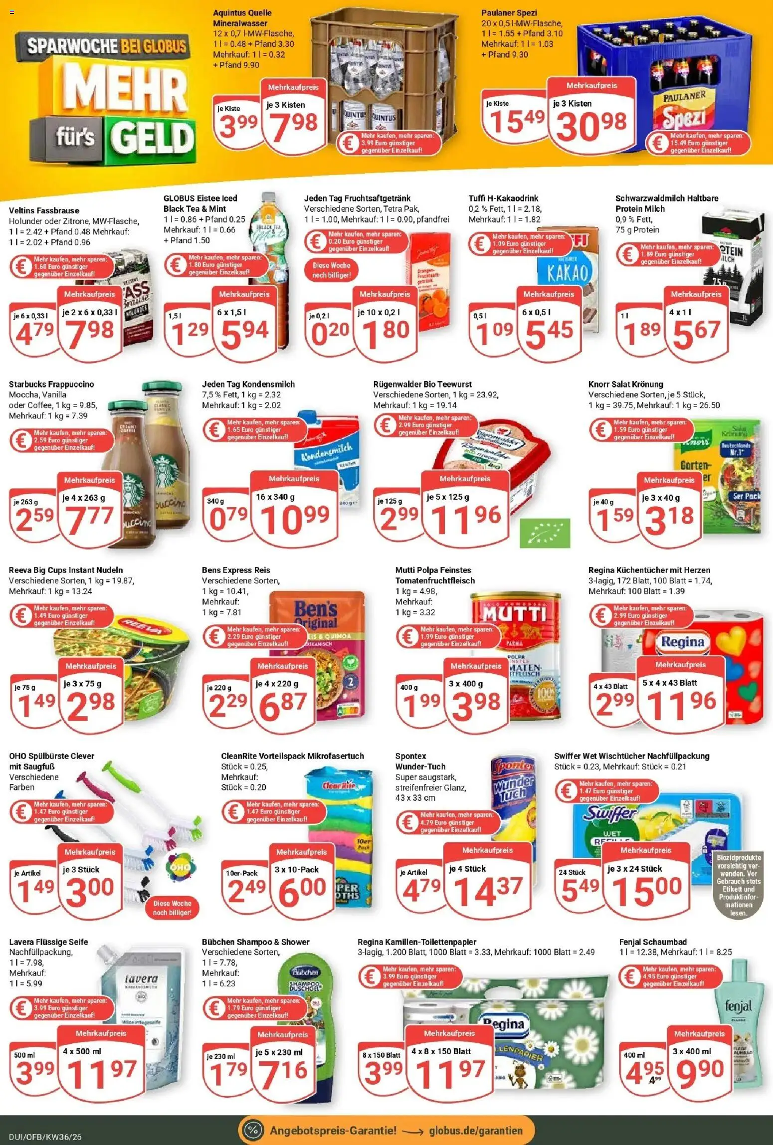 Globus Prospekt Duisburg – gültig ab 31.08.2026 | Seite: 16 | Produkte: Milch, Starbucks, Kondensmilch, Salat