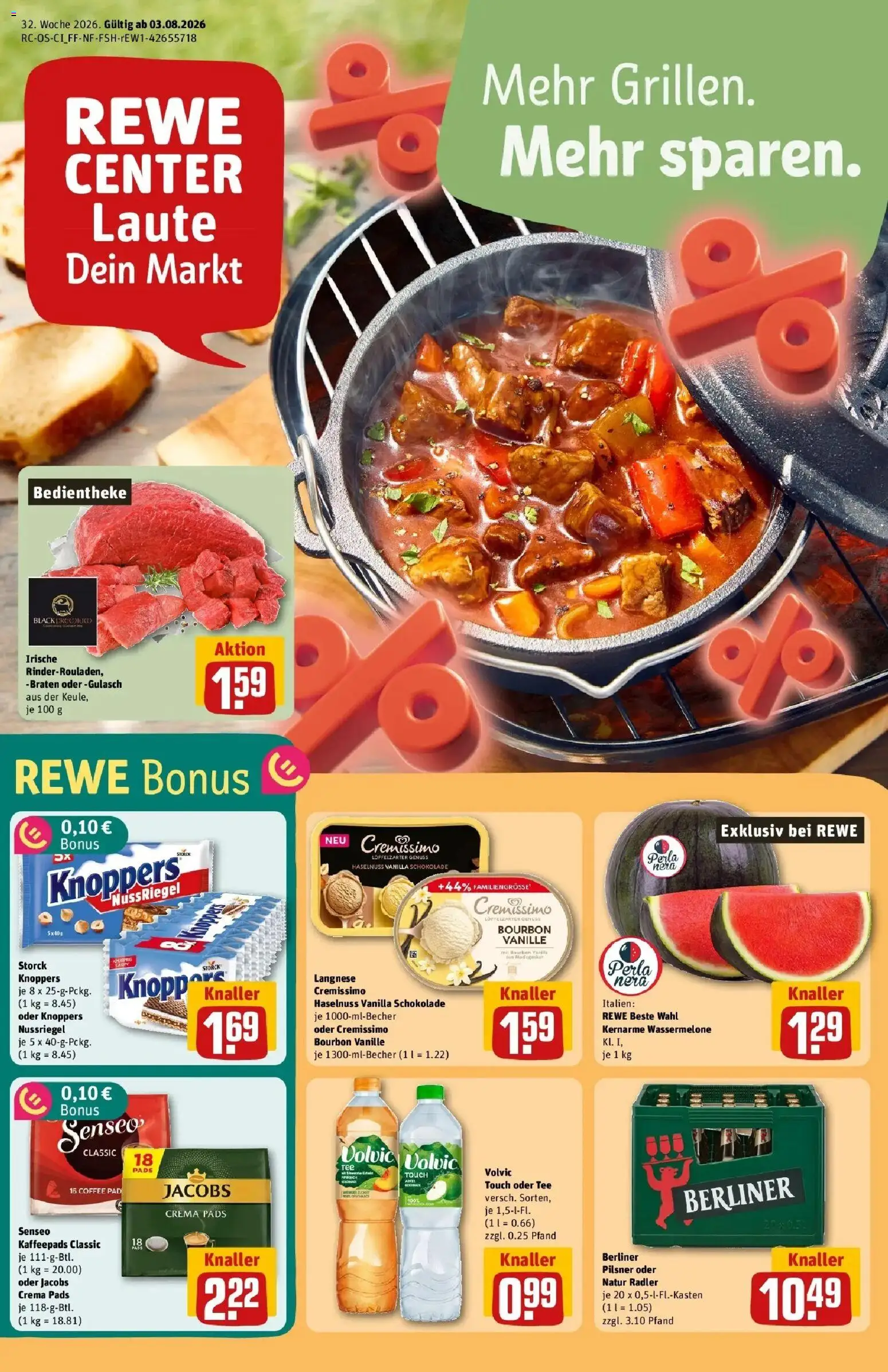 Rewe Prospekt Brandenburg An Der Havel – gültig ab 03.08.2026 | Seite: 1 | Produkte: Senseo, Schokolade, Volvic touch, Volvic