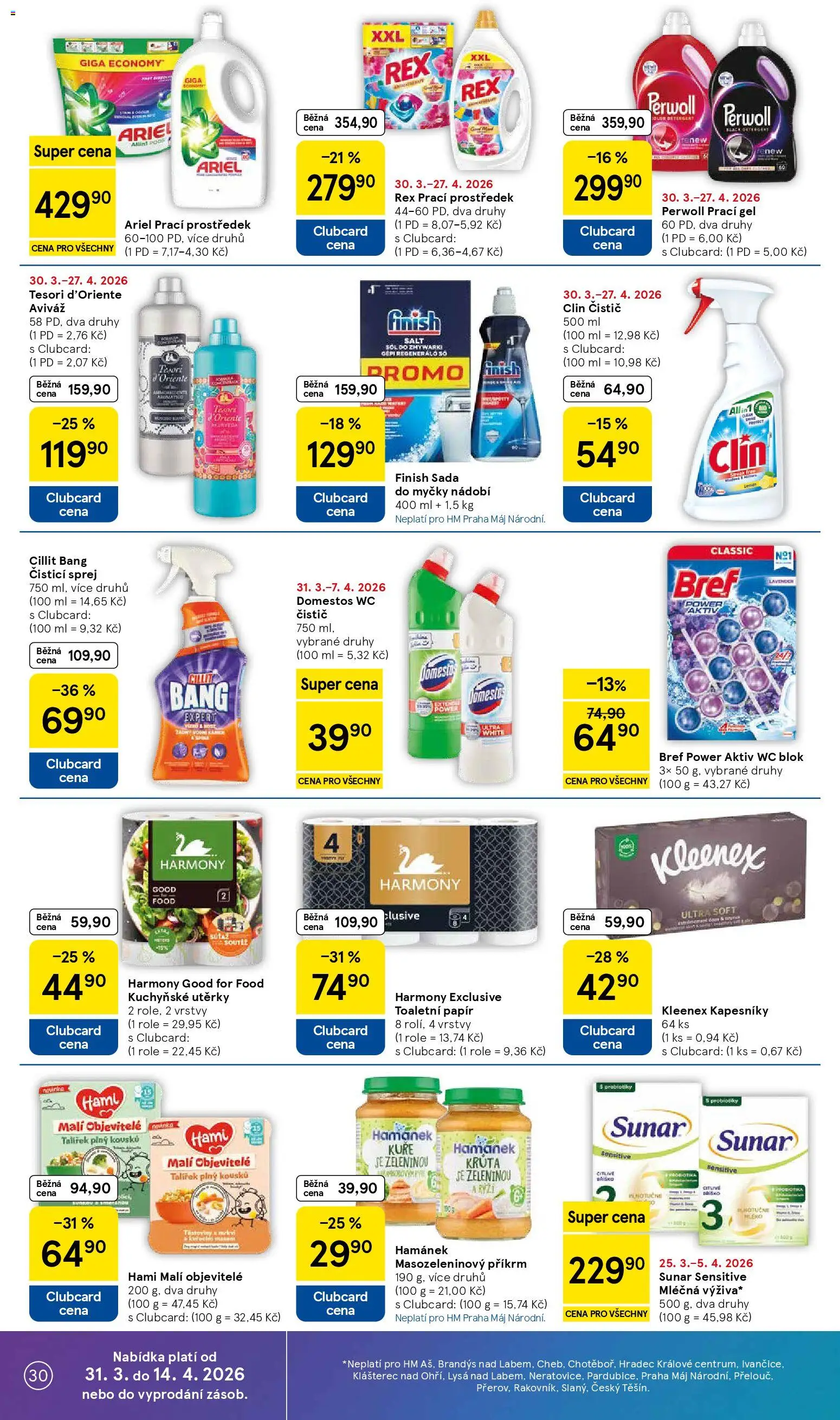 Tesco leták - Hypermarket od 31.03.2026 | Strana: 30 | Produkty: Utěrky, Sunar, Příkrm, Perwoll