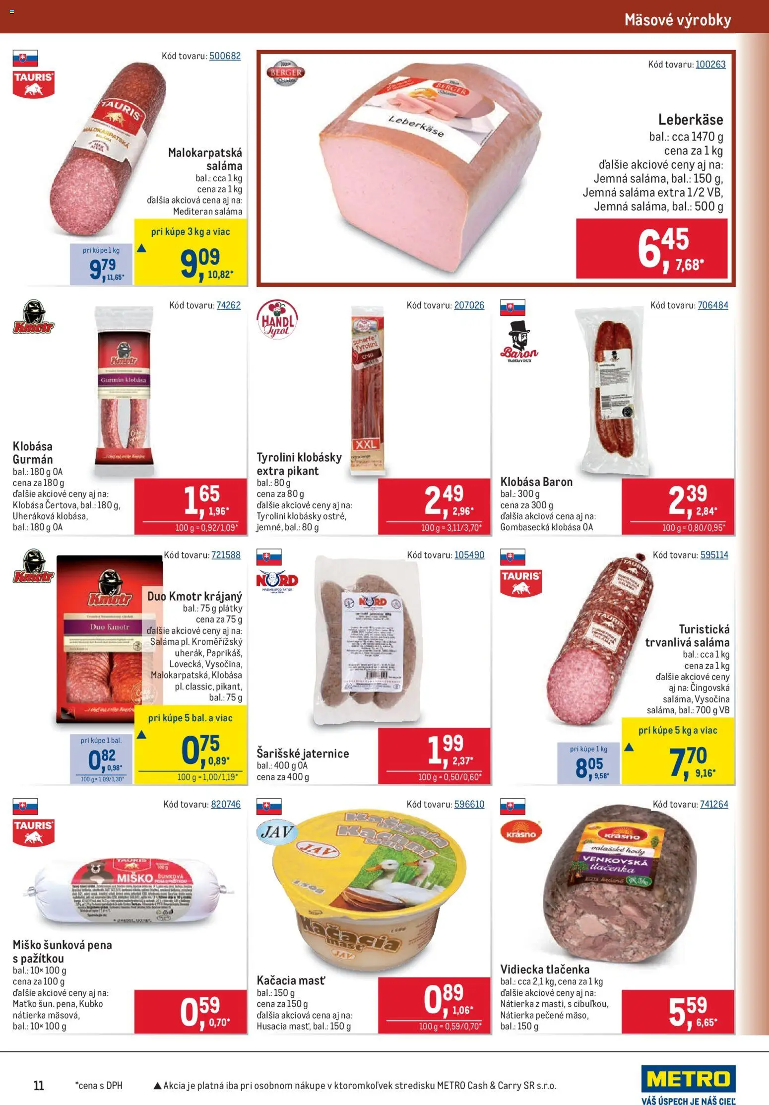 Nové Metro akcie – leták je platný od 23.09.2026 | Strana: 11 | Produkty: Saláma, Klobása, Tlačenka, Pena