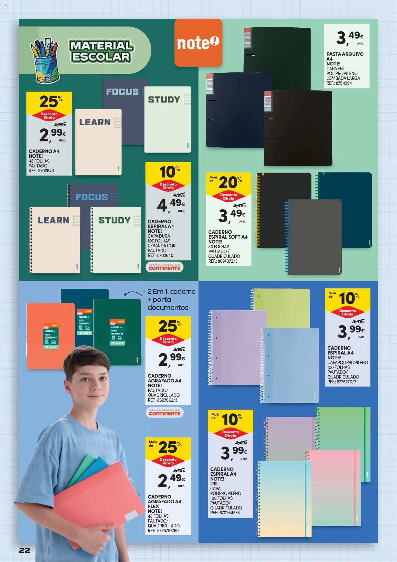 Continente Regresso às Aulas Na escola de toda a gente │ válido de 11/08/2026 | Página: 22 | Produtos: Caderno, Porta