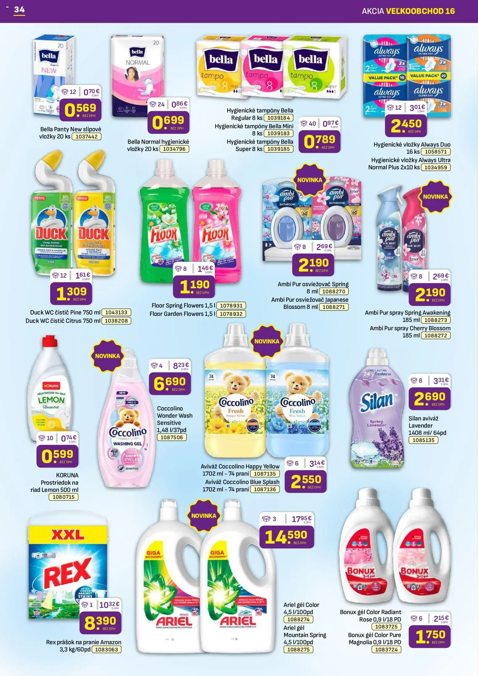 Nové Libex akcie – leták je platný od 10.08.2026 | Strana: 34 | Produkty: Riad, Silan, Prášok na pranie, Bonux