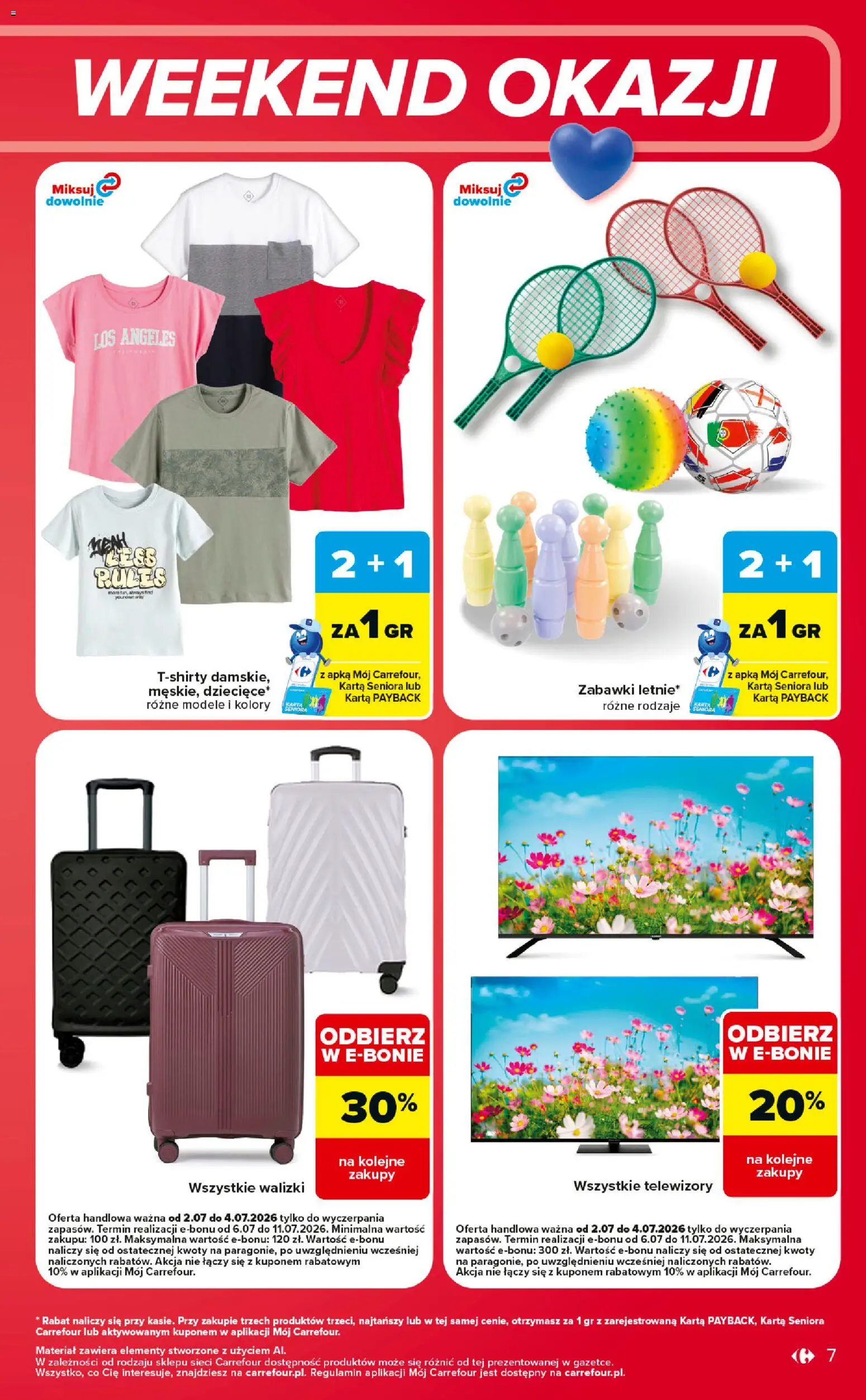 Carrefour gazetka - Weekend okazji od 02.07.2026 | Strona: 7 | Produkty: Karta, Walizki