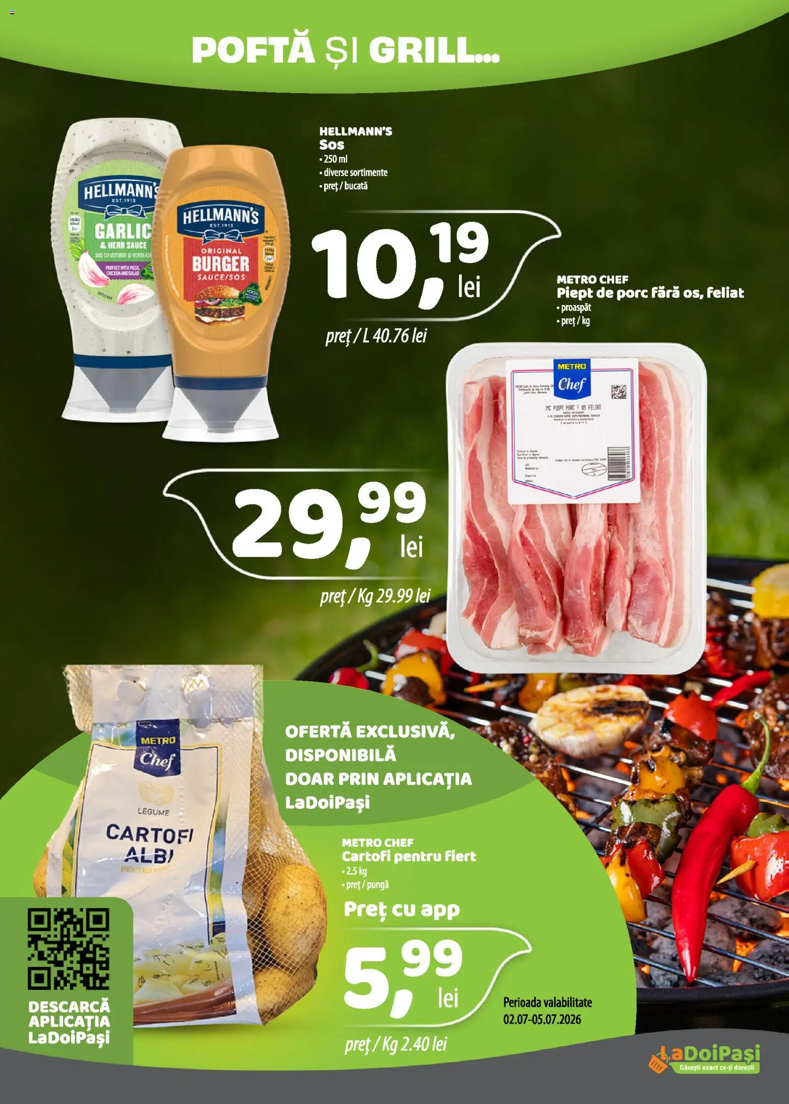 Noul catalog LaDoiPași – valabil de la 01.07.2026 | Pagină: 2 | Produse: Grill, Burger, Cartofi, Verdeață